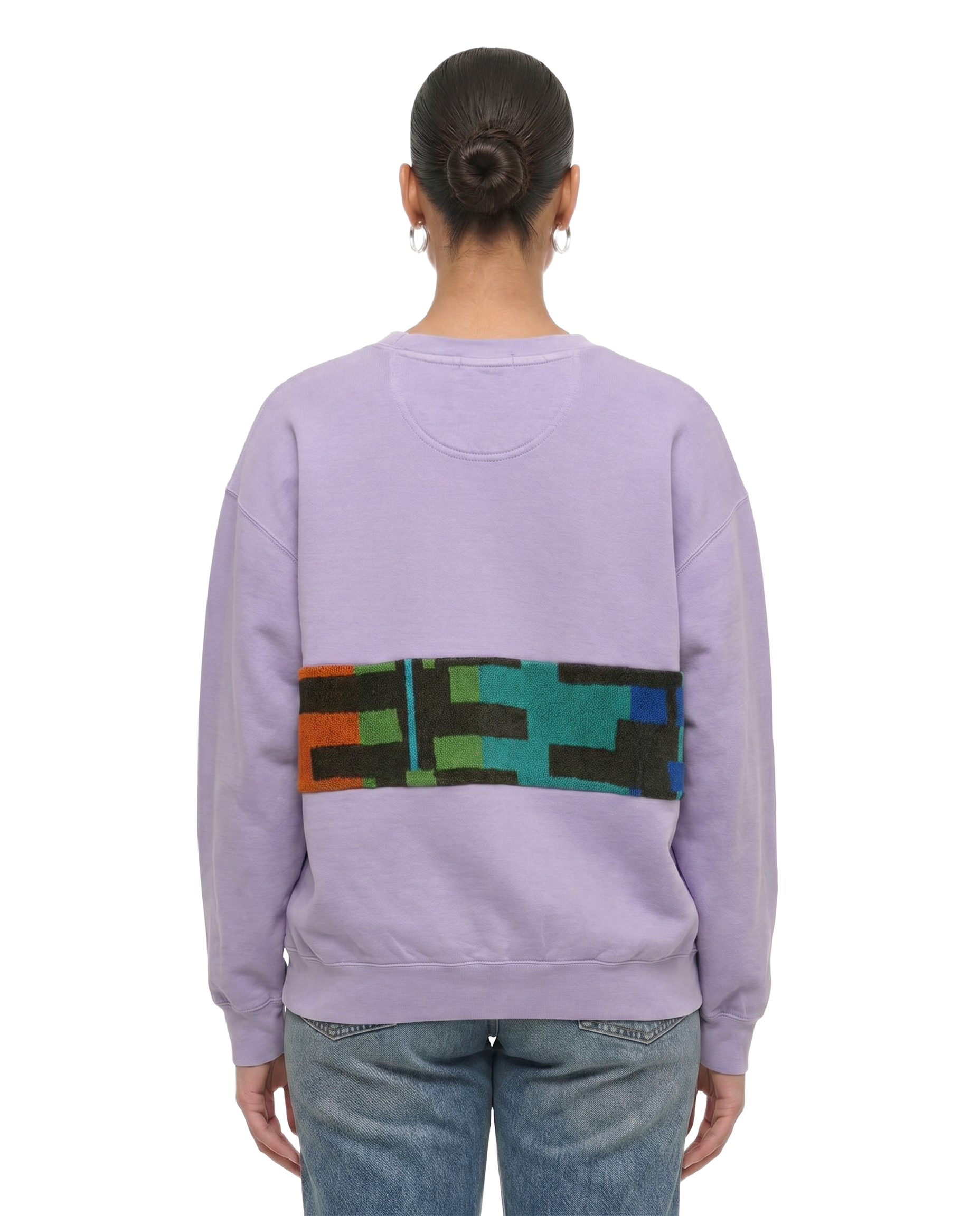 Large Lavender Sunset Chaser "Desert Vibes" — one-of-a-kind upcycled vintage beach towel sweatshirt, handmade by Kspek, view 2