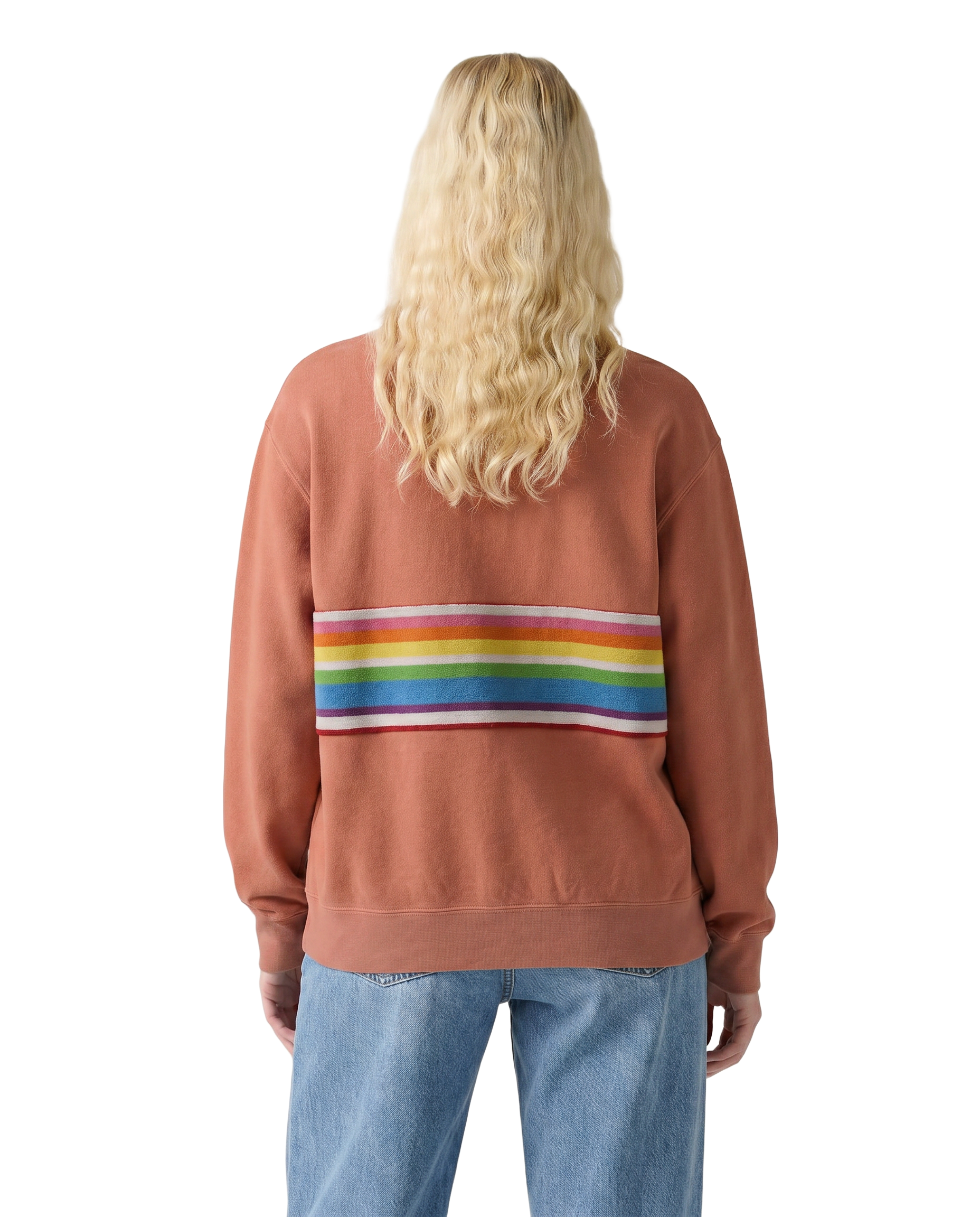 Medium Terracotta Sunset Chaser "Waves and Sun" — one-of-a-kind upcycled vintage beach towel sweatshirt, handmade by Kspek, view 2