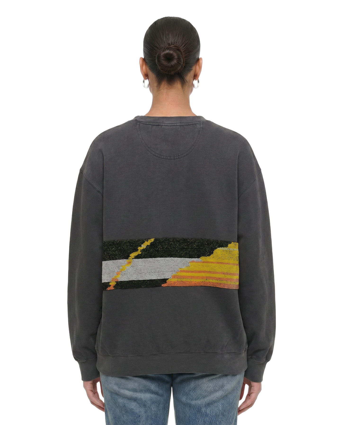 Large Pepper Sunset Chaser "Radiant Horizon" — one-of-a-kind upcycled vintage beach towel sweatshirt, handmade by Kspek, view 2