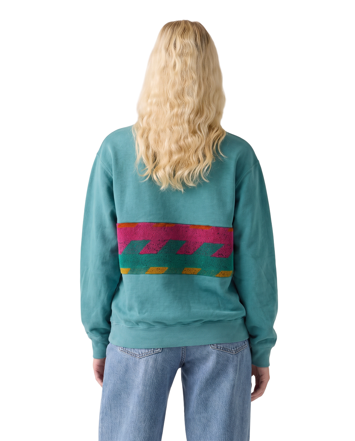 Medium Light Jade Sunset Chaser "Zigzag Sunset" — one-of-a-kind upcycled vintage beach towel sweatshirt, handmade by Kspek, view 3