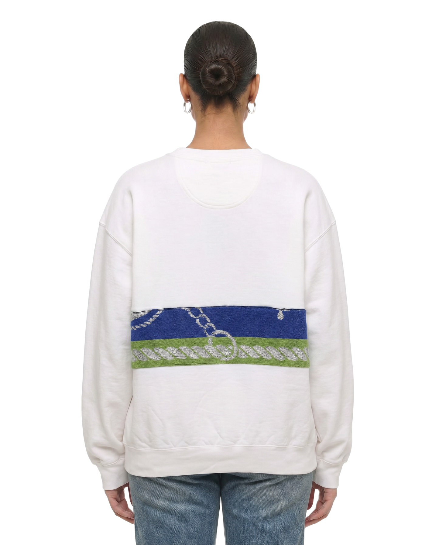 Large White Sunset Chaser "Seaside Sway" — one-of-a-kind upcycled vintage beach towel sweatshirt, handmade by Kspek, view 2