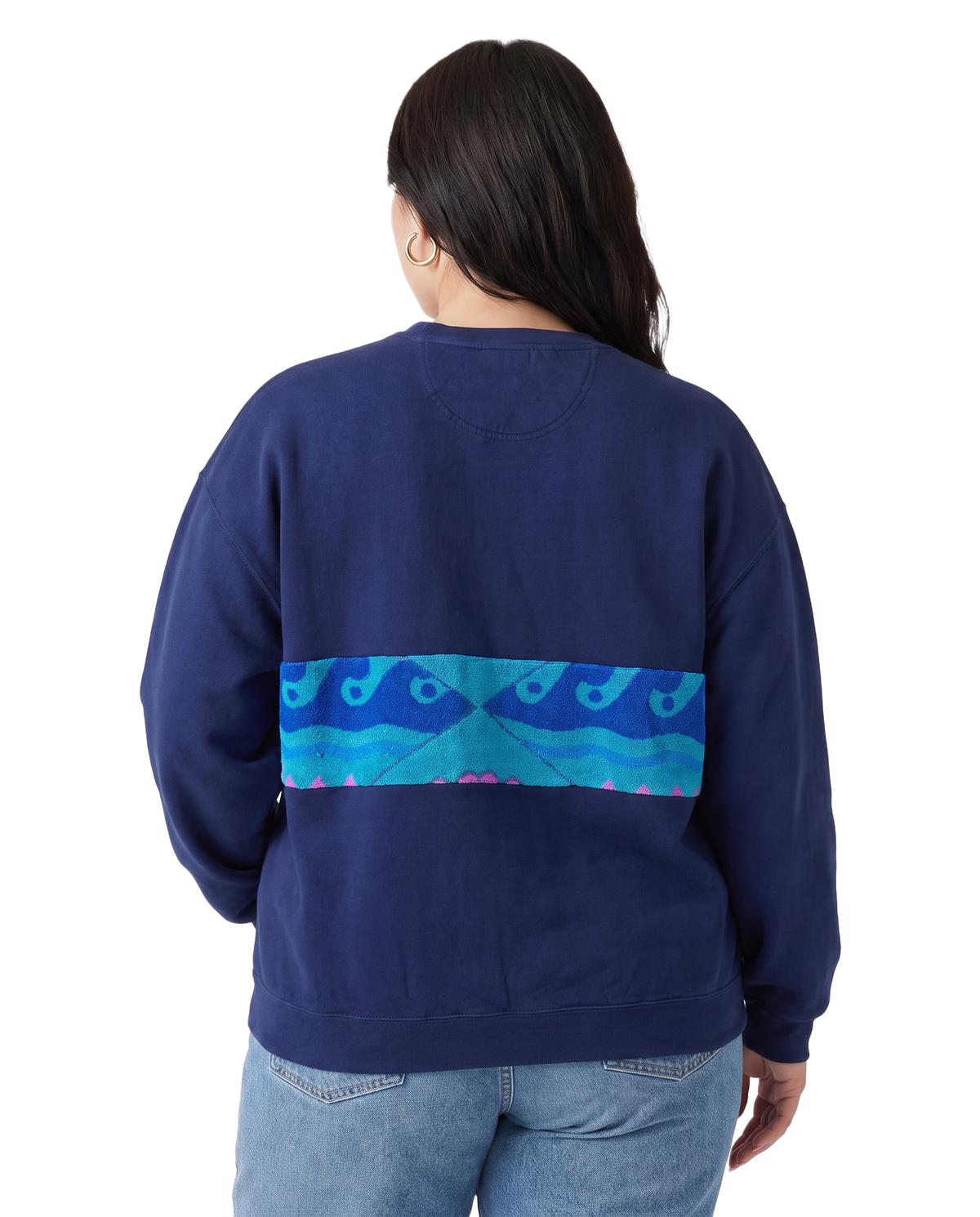 X-Large Navy Sunset Chaser "Pink Sea Horizon" — one-of-a-kind upcycled vintage beach towel sweatshirt, handmade by Kspek, view 3