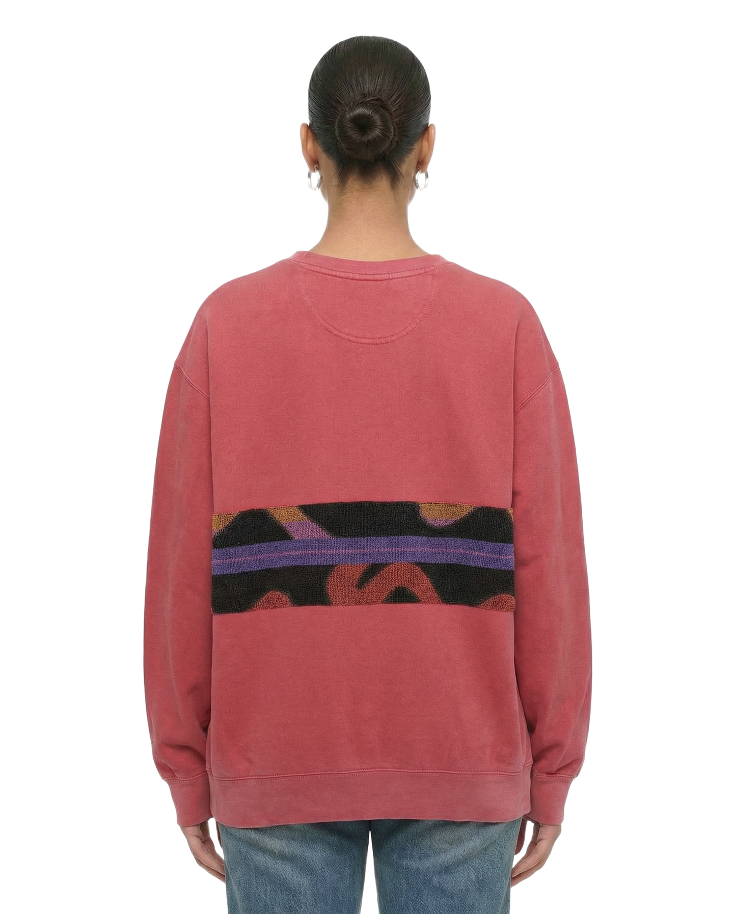 Large Watermelon Sunset Chaser "Roller Girl" — one-of-a-kind upcycled vintage beach towel sweatshirt, handmade by Kspek, view 2