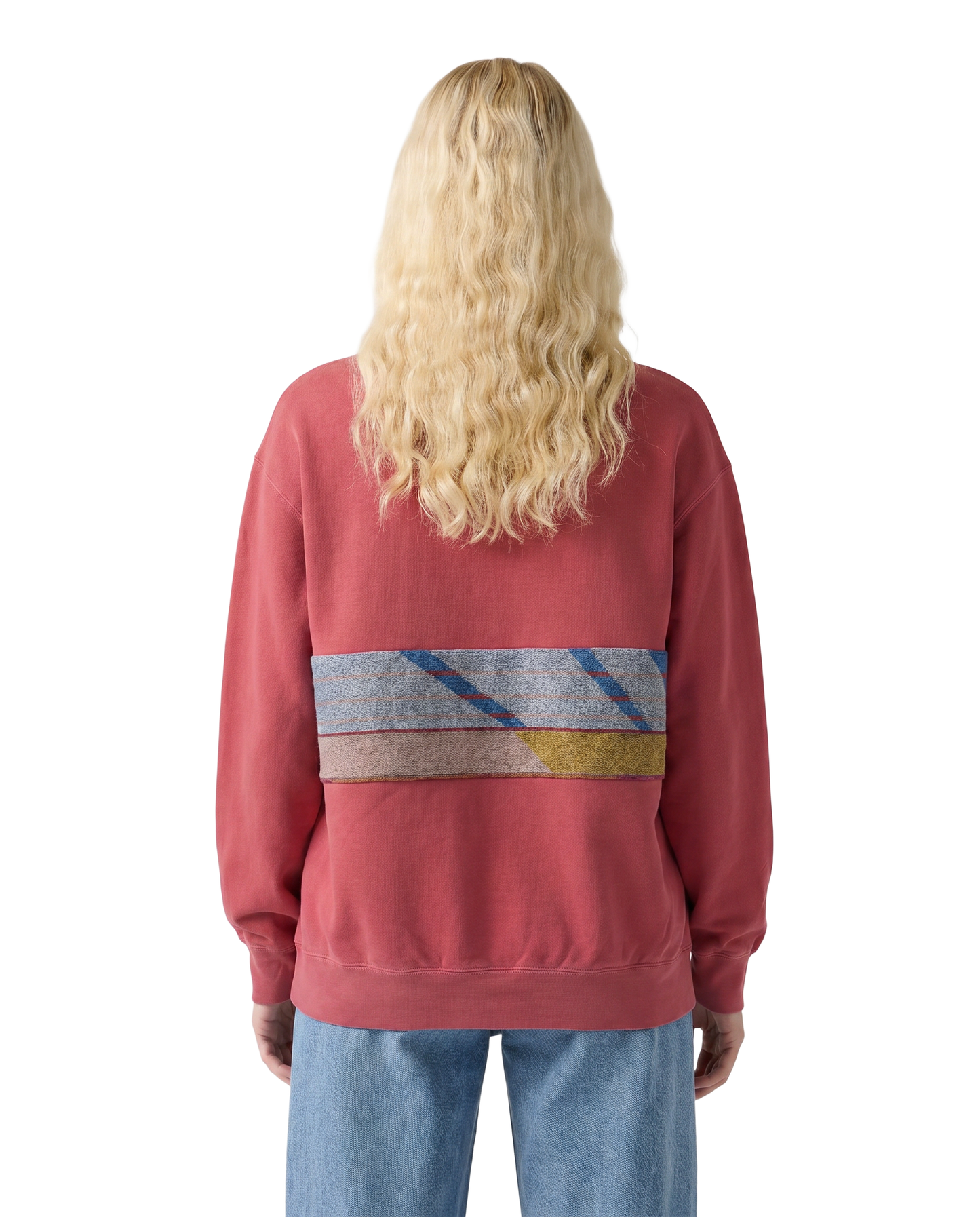 Medium Watermelon Sunset Chaser "Skyline Escape" — one-of-a-kind upcycled vintage beach towel sweatshirt, handmade by Kspek, view 2