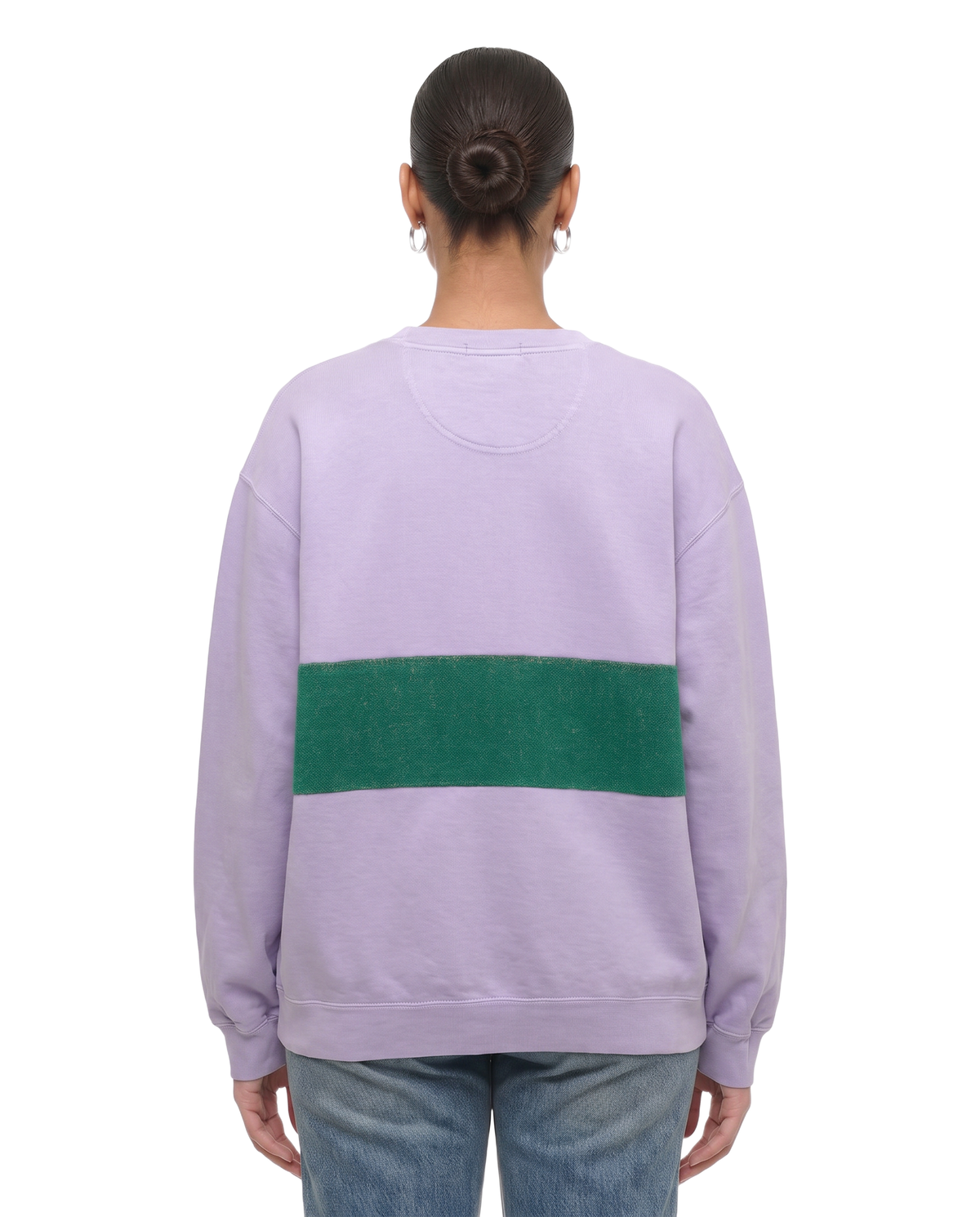 Large Lavender Sunset Chaser "Hawaii Postcard" — one-of-a-kind upcycled vintage beach towel sweatshirt, handmade by Kspek, view 3