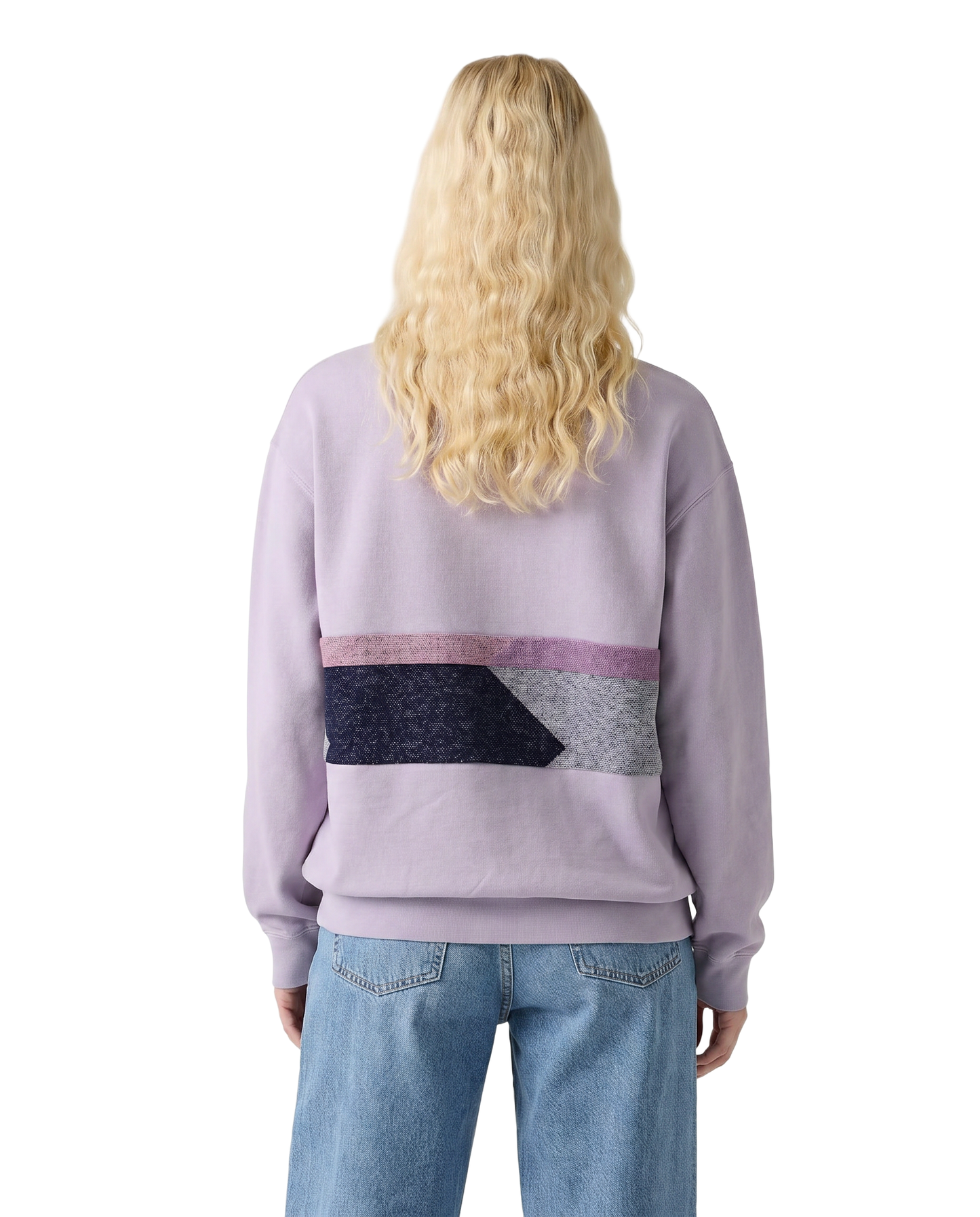 Medium Lavender Sunset Chaser "Ocean Dreamscape" — one-of-a-kind upcycled vintage beach towel sweatshirt, handmade by Kspek, view 2