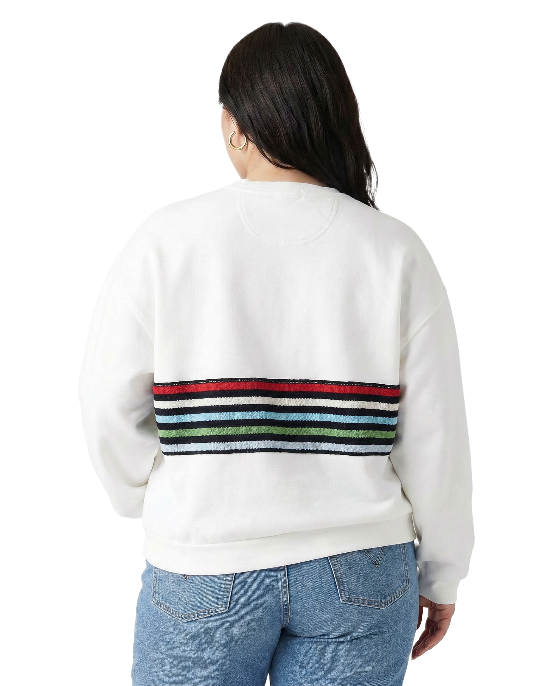 X-Large White Sunset Chaser "Coastal Horizon" — one-of-a-kind upcycled vintage beach towel sweatshirt, handmade by Kspek, view 2