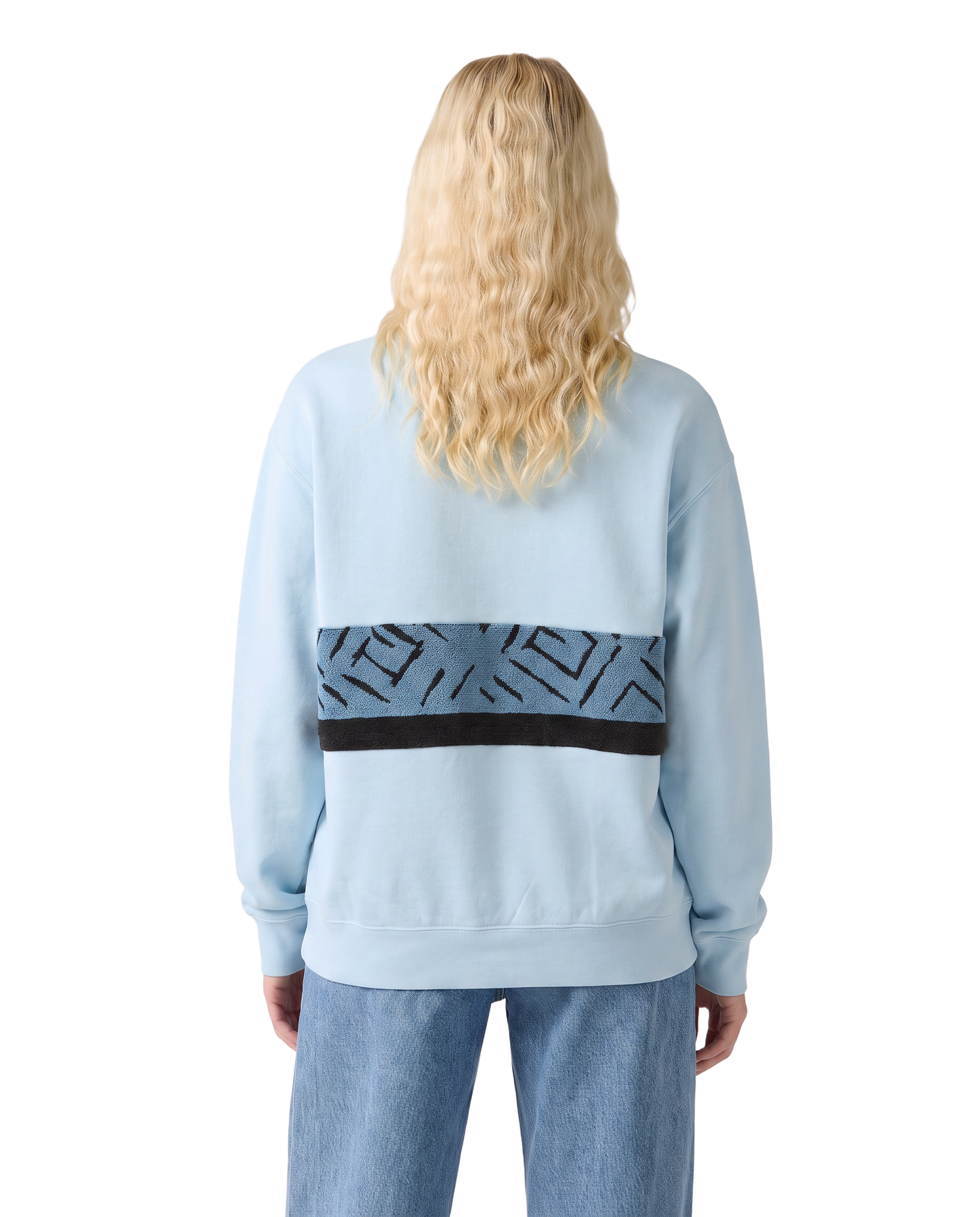 Medium Aqua Sunset Chaser "Ocean Horizon Escape" — one-of-a-kind upcycled vintage beach towel sweatshirt, handmade by Kspek, view 3