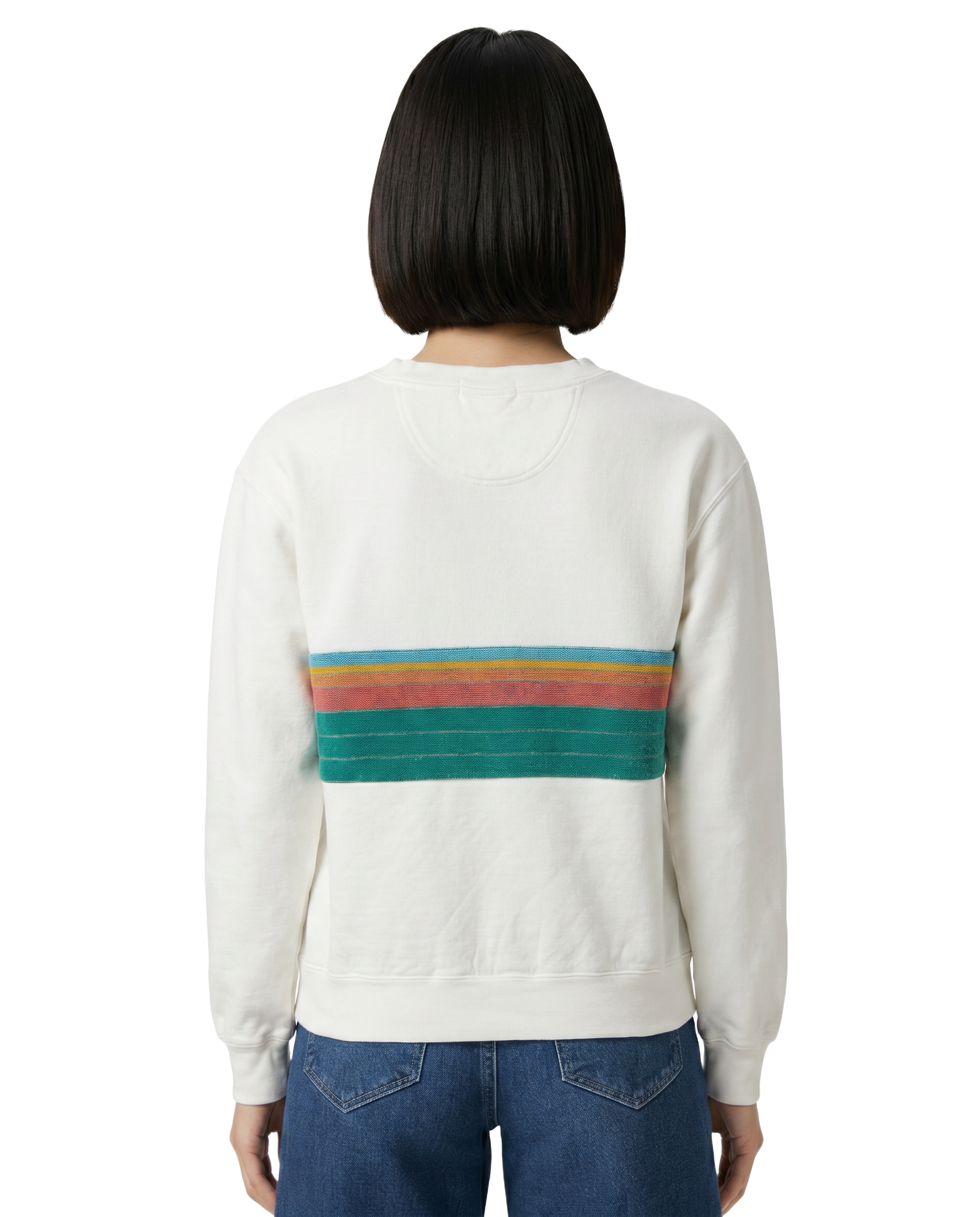 Small White Sunset Chaser "Vintage Shoreline" — one-of-a-kind upcycled vintage beach towel sweatshirt, handmade by Kspek, view 2