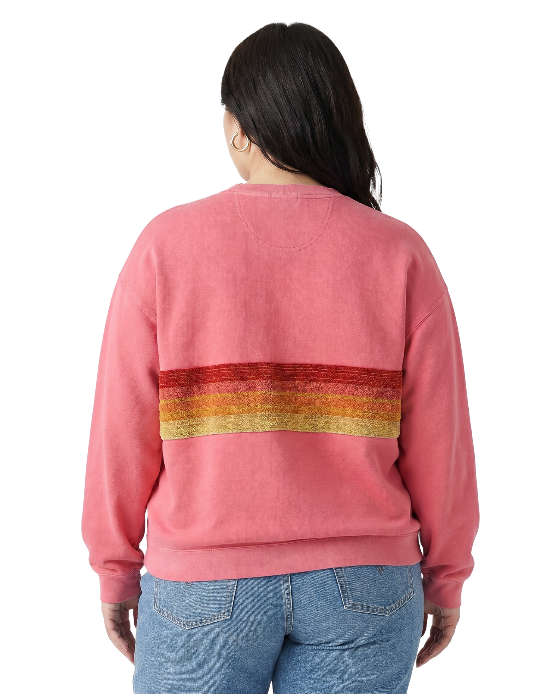 X-Large Watermelon Sunset Chaser "Desert Dawn" — one-of-a-kind upcycled vintage beach towel sweatshirt, handmade by Kspek, view 2