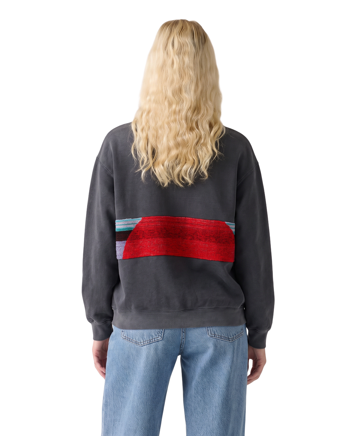 Medium Pepper Sunset Chaser "Sailboat Spectrum" — one-of-a-kind upcycled vintage beach towel sweatshirt, handmade by Kspek, view 3
