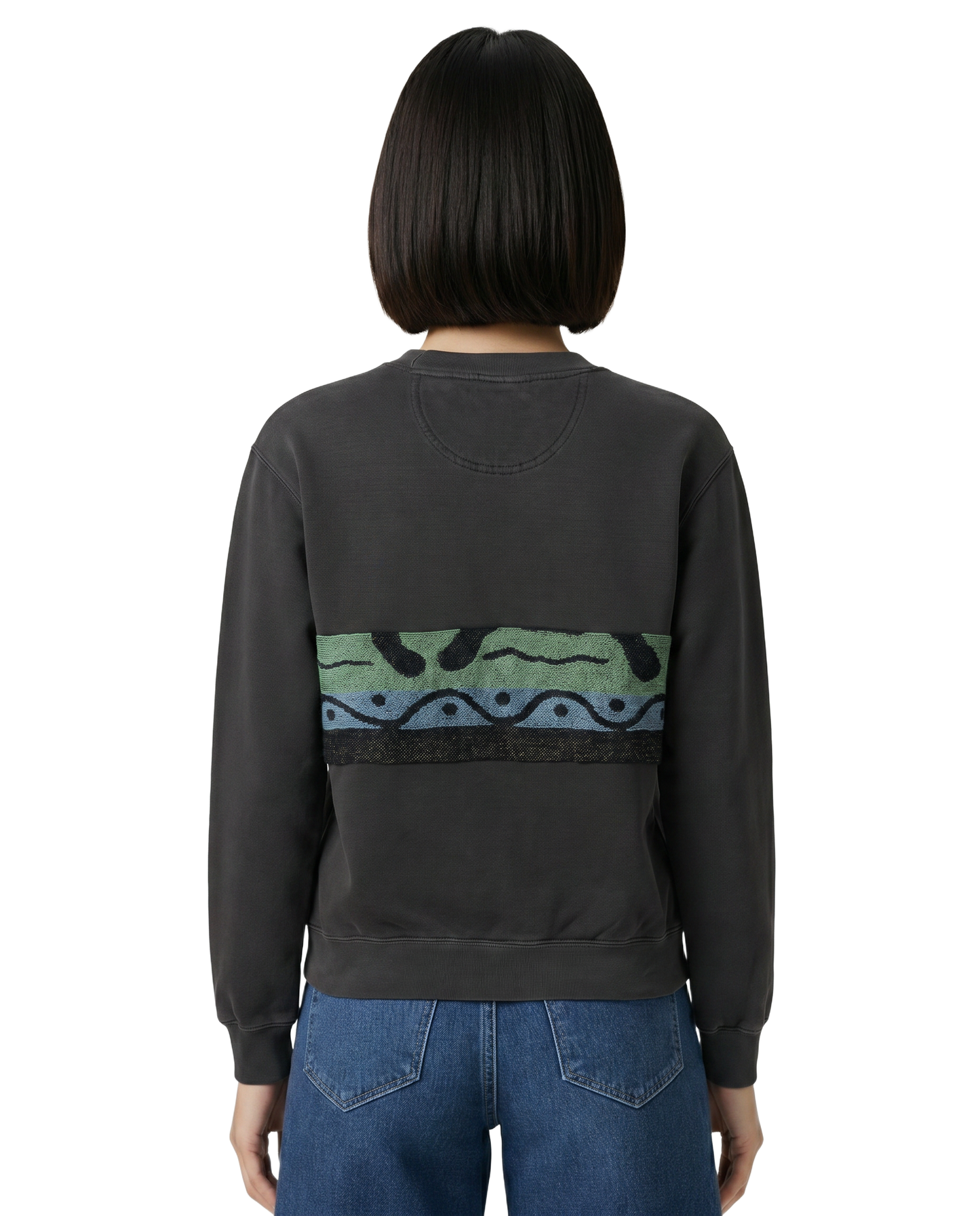 Small Pepper Sunset Chaser "Retro Horizon" — one-of-a-kind upcycled vintage beach towel sweatshirt, handmade by Kspek, view 2