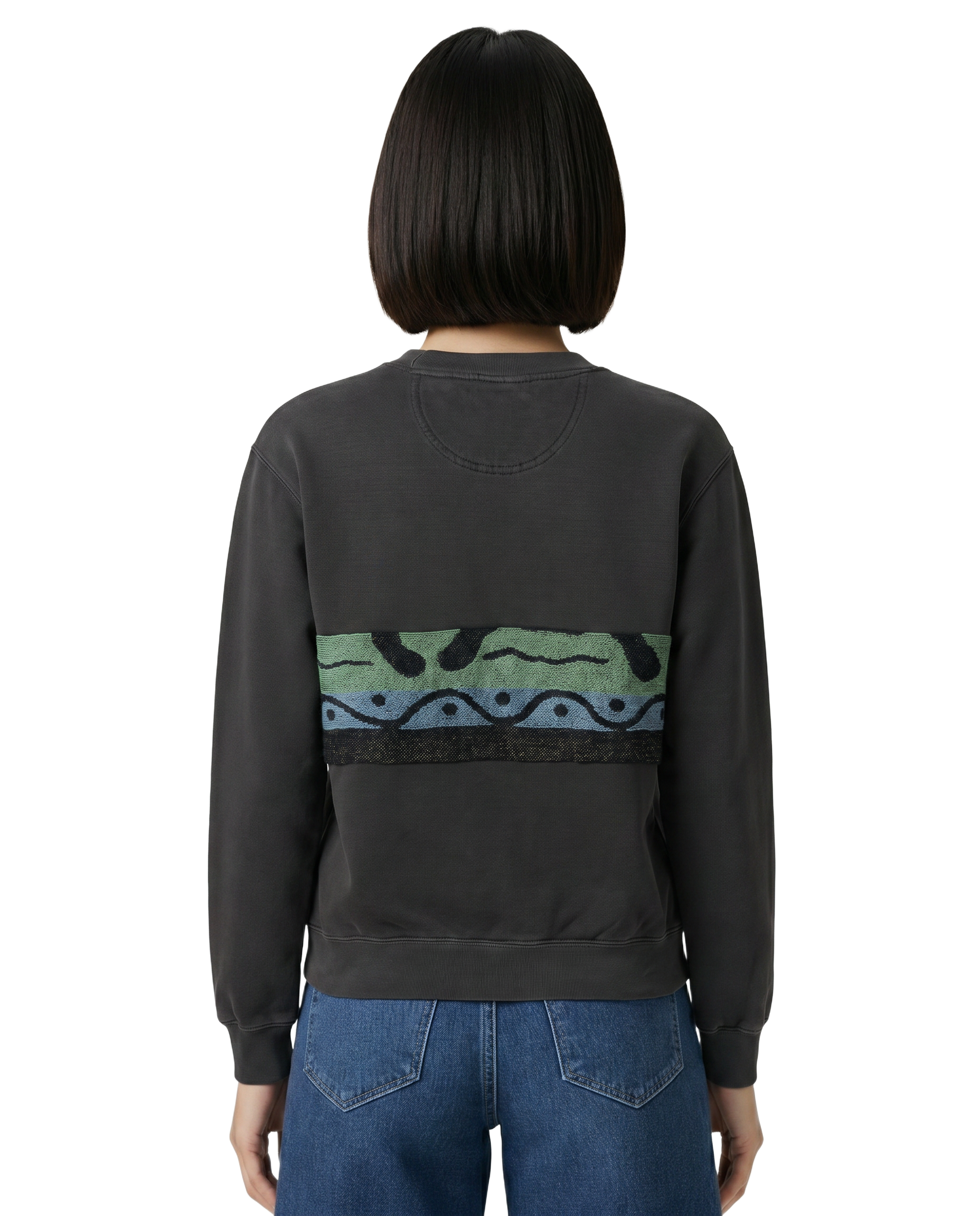 Small Pepper Sunset Chaser "Retro Horizon" — one-of-a-kind upcycled vintage beach towel sweatshirt, handmade by Kspek, view 2