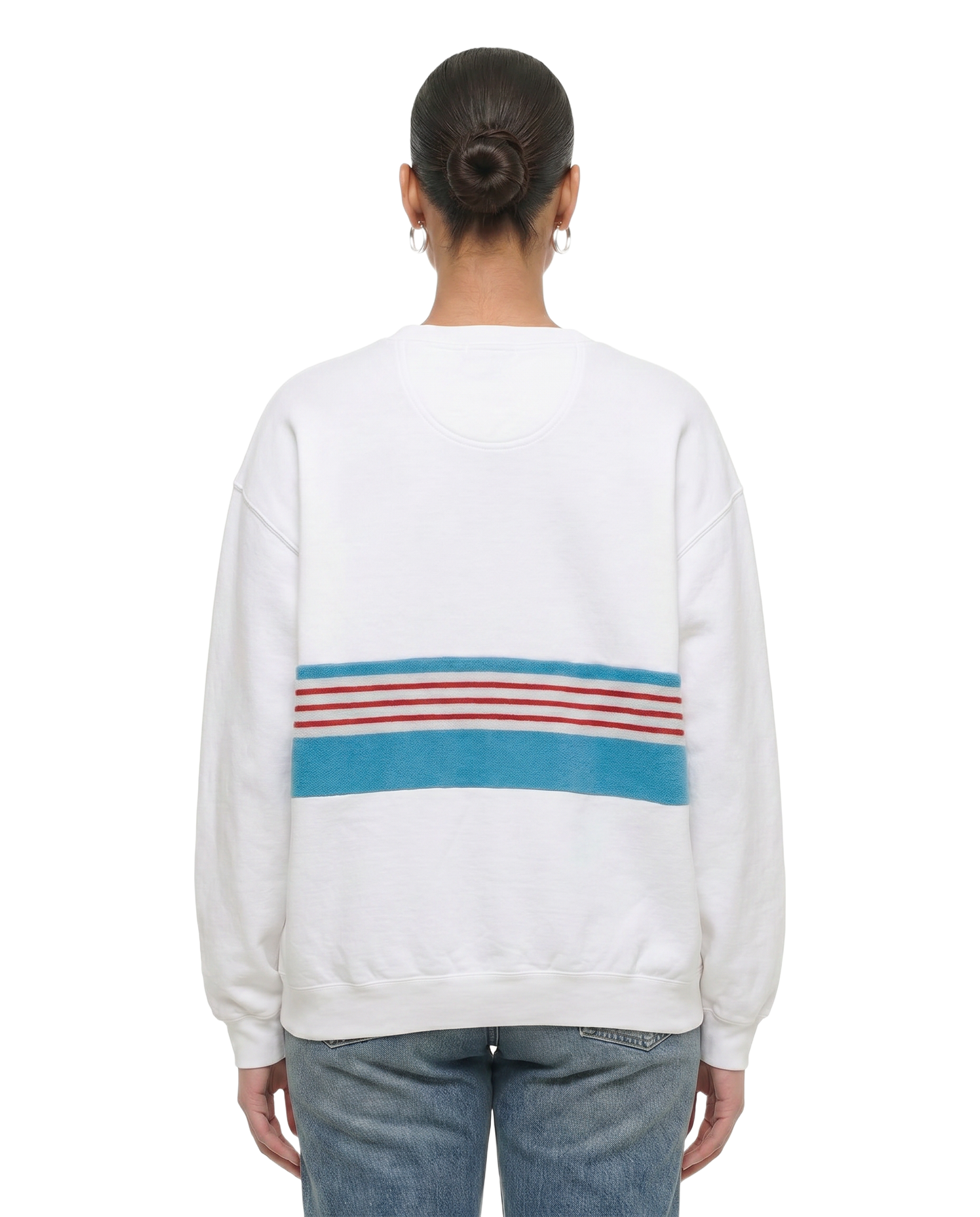 Large White Sunset Chaser "Coastal Sunrise" — one-of-a-kind upcycled vintage beach towel sweatshirt, handmade by Kspek, view 2