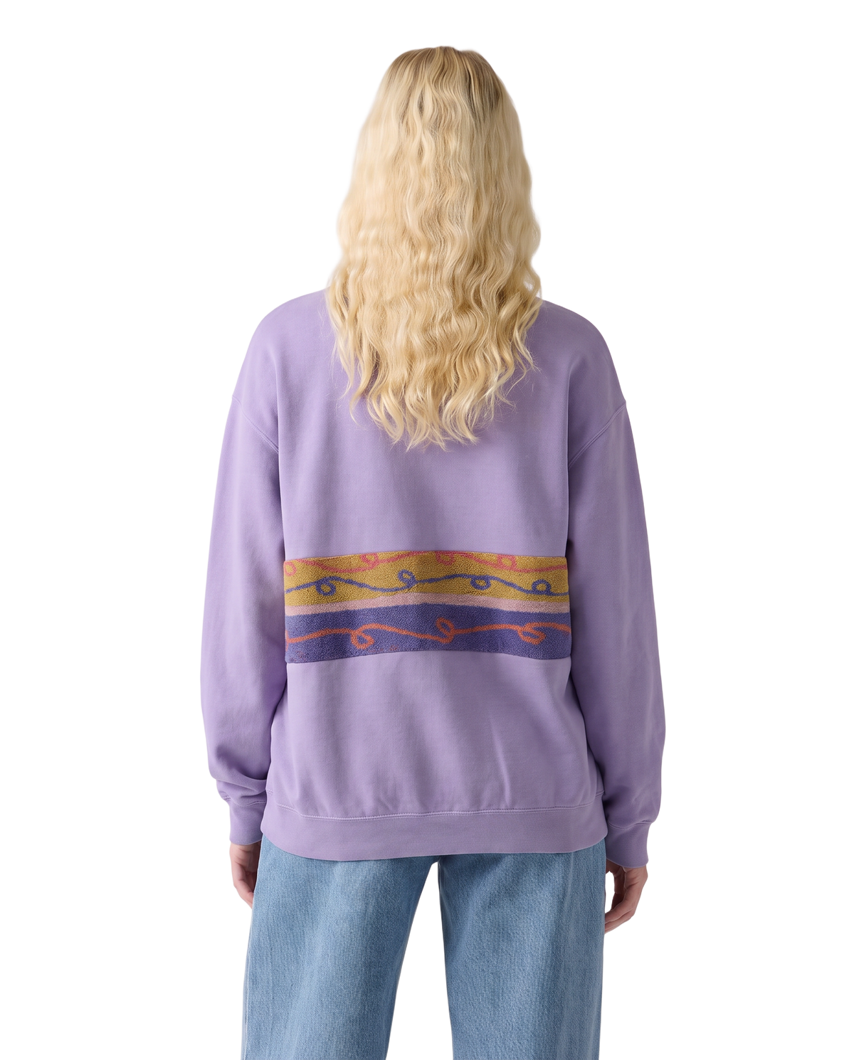 Medium Lavender Sunset Chaser "Rosy Horizon Layers" — one-of-a-kind upcycled vintage beach towel sweatshirt, handmade by Kspek, view 3