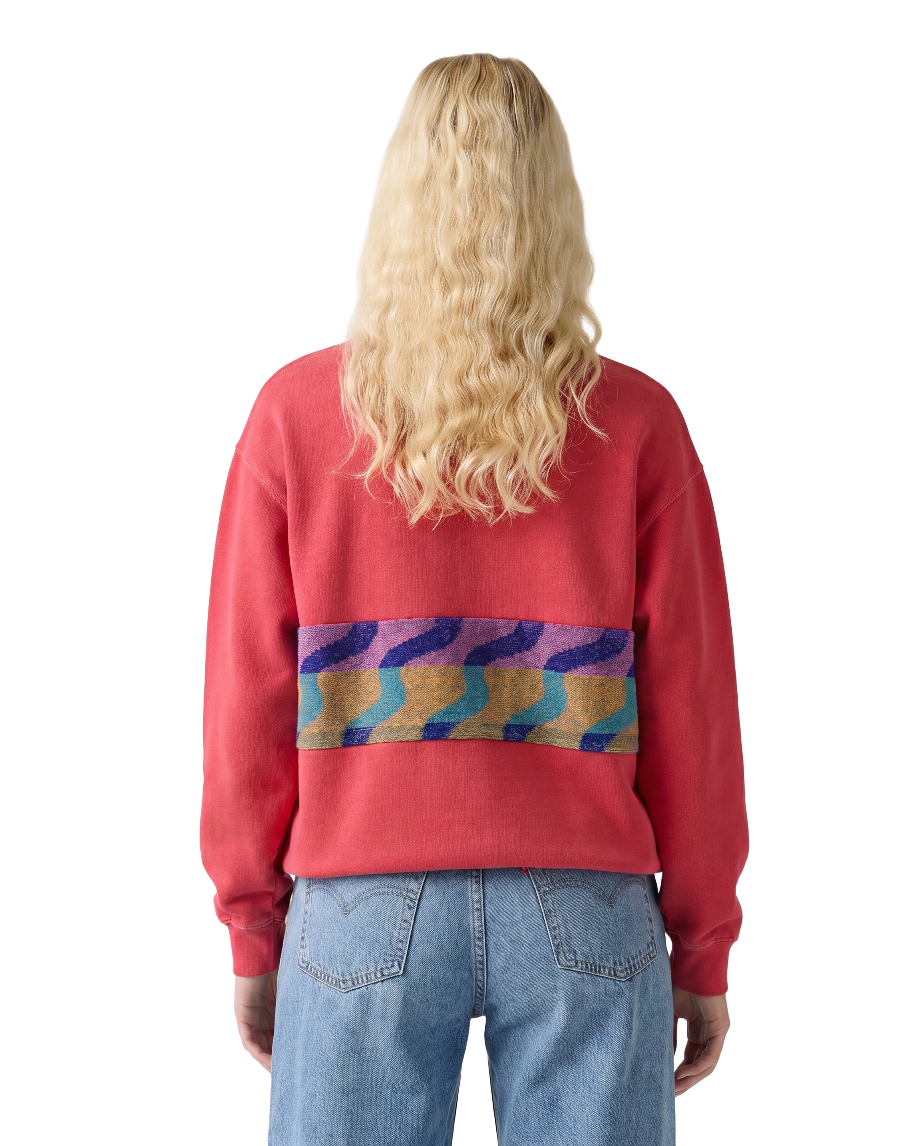 Medium Watermelon Sunset Chaser "Beach Bliss" — one-of-a-kind upcycled vintage beach towel sweatshirt, handmade by Kspek, view 2