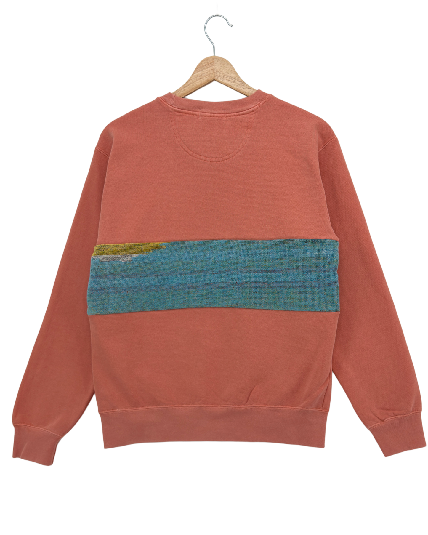 Small Terracotta Sunset Chaser "Retro Horizon" — one-of-a-kind upcycled vintage beach towel sweatshirt, handmade by Kspek, view 2