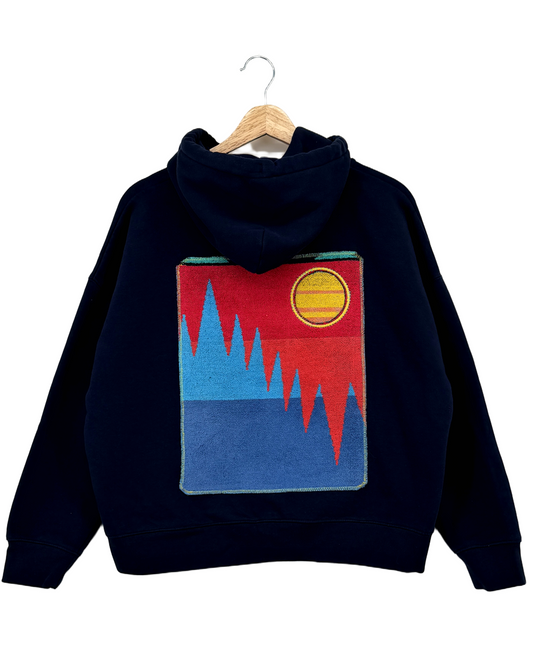 Medium Navy Making a Scene Zip Up Hoodie — one-of-a-kind upcycled vintage beach towel piece, handmade by Kspek