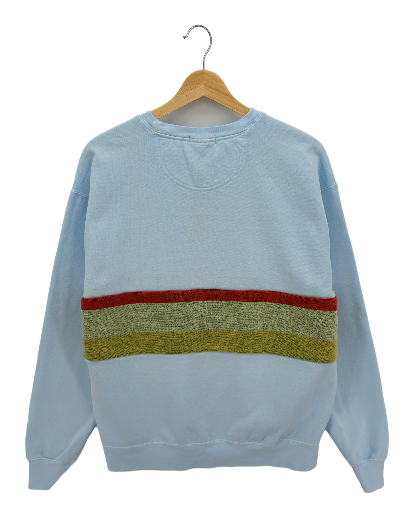 Large Aqua Sunset Chaser "Beach Horizon" — one-of-a-kind upcycled vintage beach towel sweatshirt, handmade by Kspek, view 4