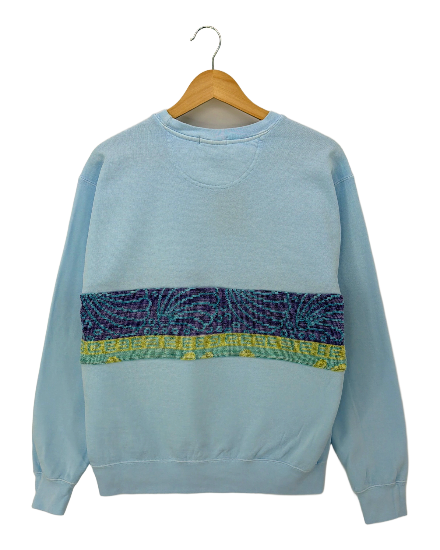 Medium Aqua Sunset Chaser "Horizon Bliss" — one-of-a-kind upcycled vintage beach towel sweatshirt, handmade by Kspek, view 5