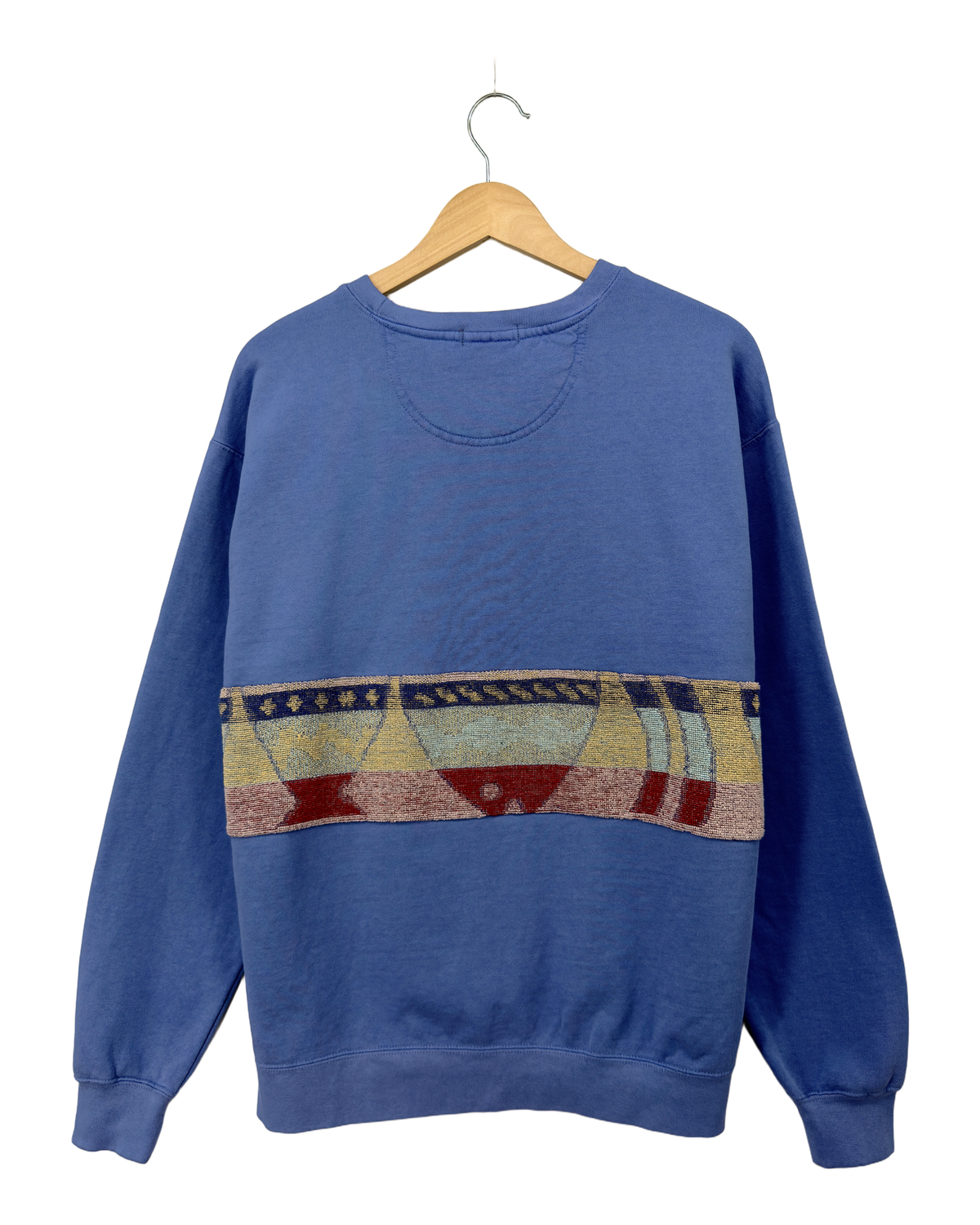 Large Dusty Blue Sunset Chaser "Fish Wish" — one-of-a-kind upcycled vintage beach towel sweatshirt, handmade by Kspek, view 5