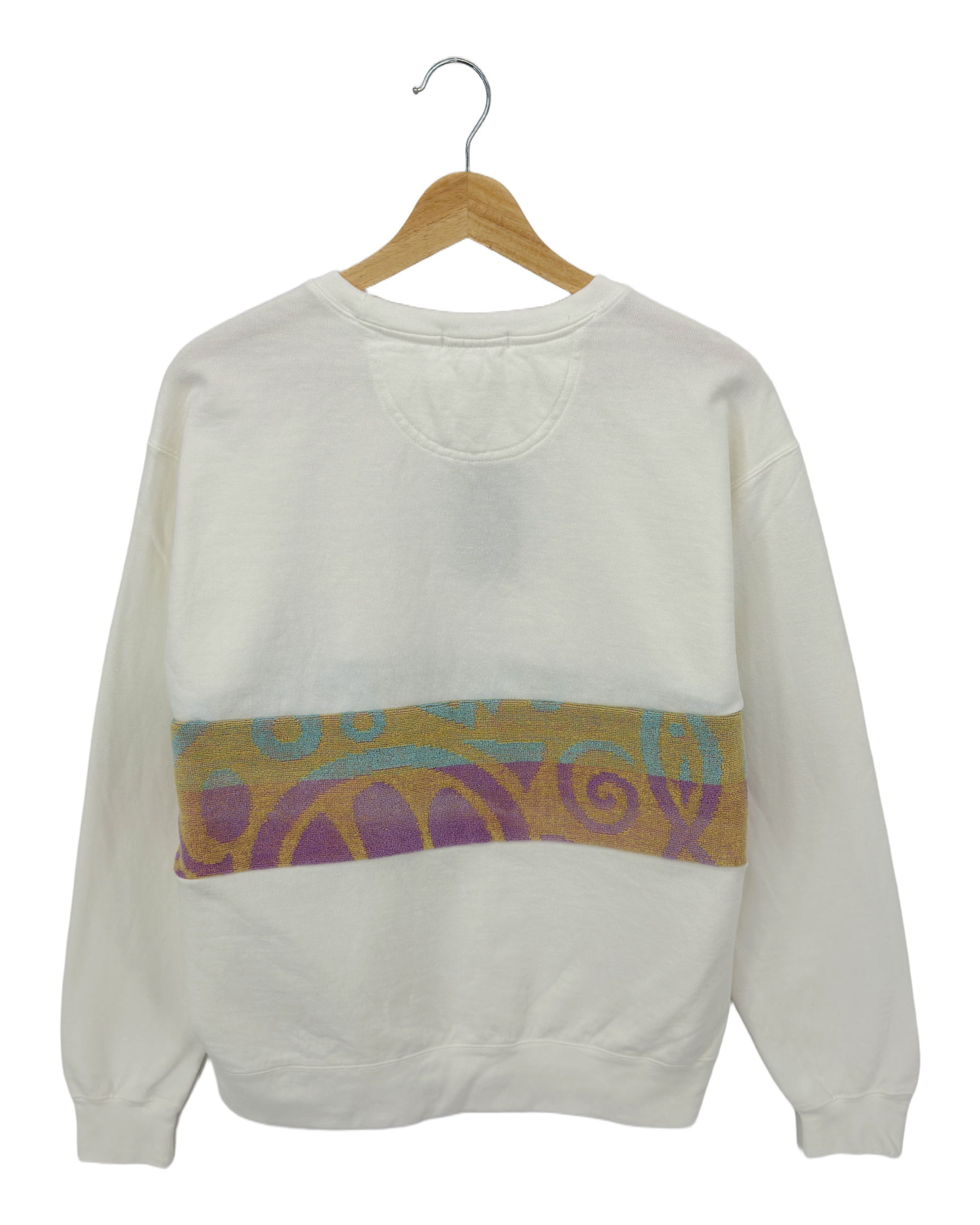 Medium White Sunset Chaser "Coastal Echo" — one-of-a-kind upcycled vintage beach towel sweatshirt, handmade by Kspek, view 4