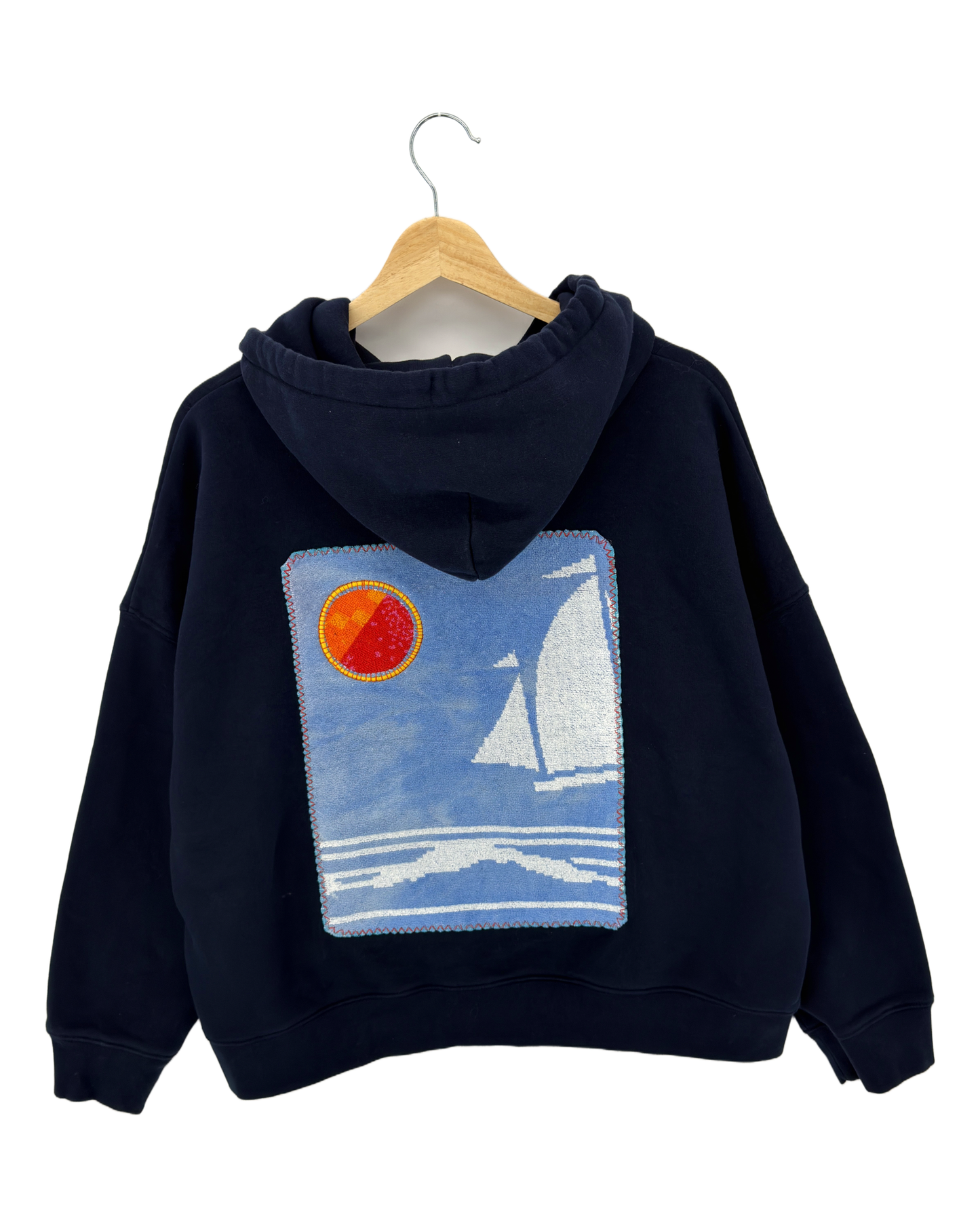 XLarge Navy Making a Scene Zip Up Hoodie — one-of-a-kind upcycled vintage beach towel piece, handmade by Kspek