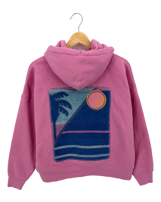 Medium Pink Making a Scene Zip Up Hoodie — one-of-a-kind upcycled vintage beach towel piece, handmade by Kspek