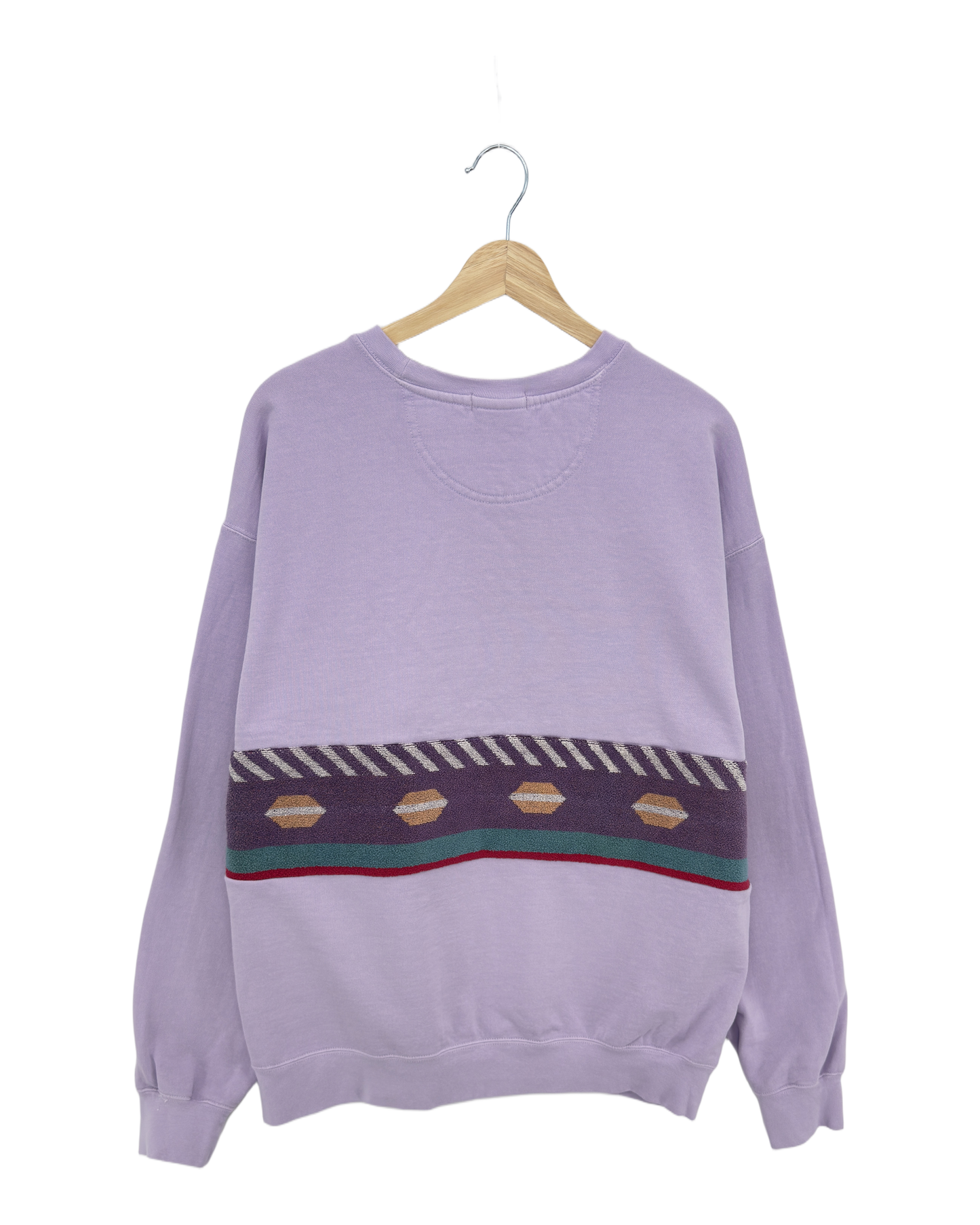 X-Large Lavender Sunset Chaser "Desert Sunset" — one-of-a-kind upcycled vintage beach towel sweatshirt, handmade by Kspek, view 4