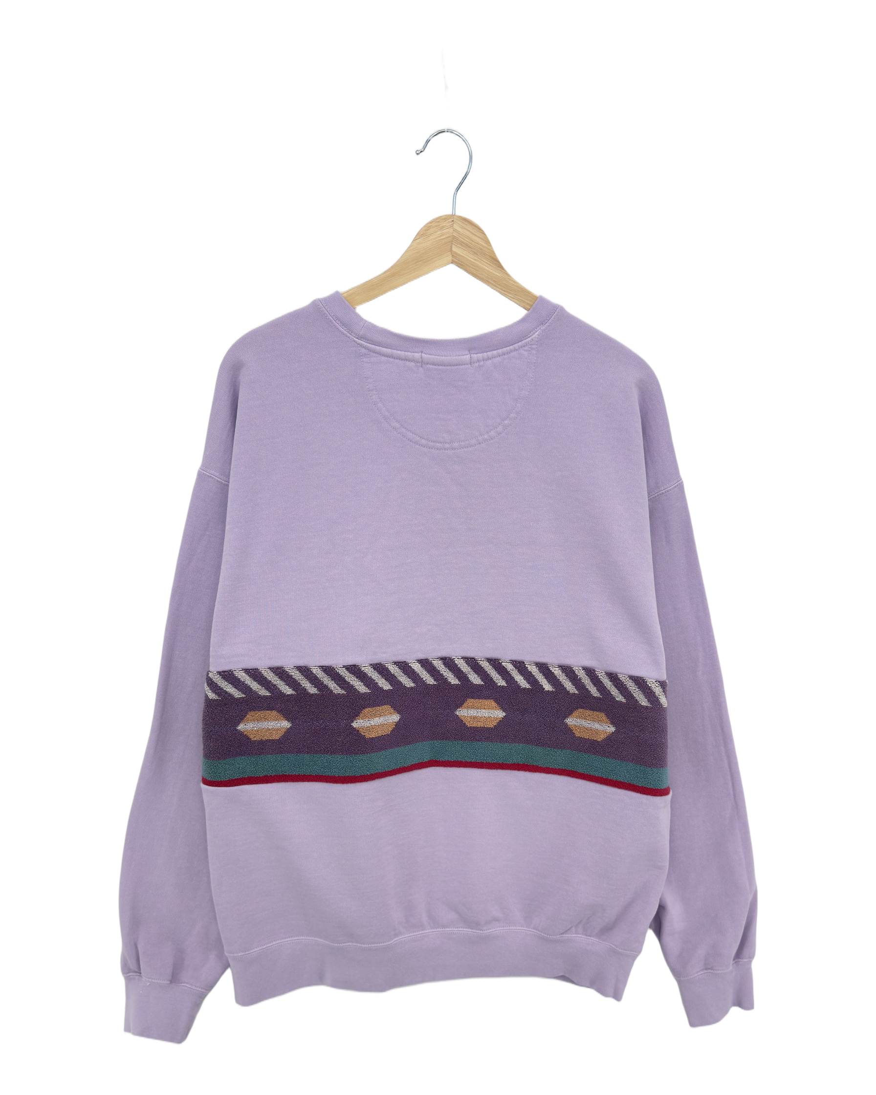 X-Large Lavender Sunset Chaser "Desert Sunset" — one-of-a-kind upcycled vintage beach towel sweatshirt, handmade by Kspek, view 4