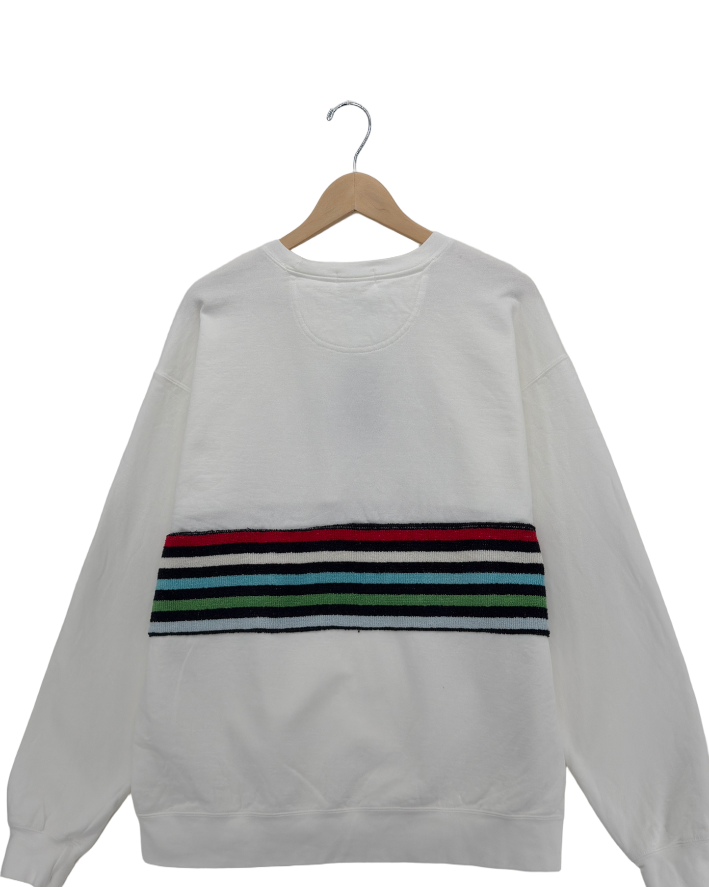 X-Large White Sunset Chaser "Coastal Horizon" — one-of-a-kind upcycled vintage beach towel sweatshirt, handmade by Kspek, view 4