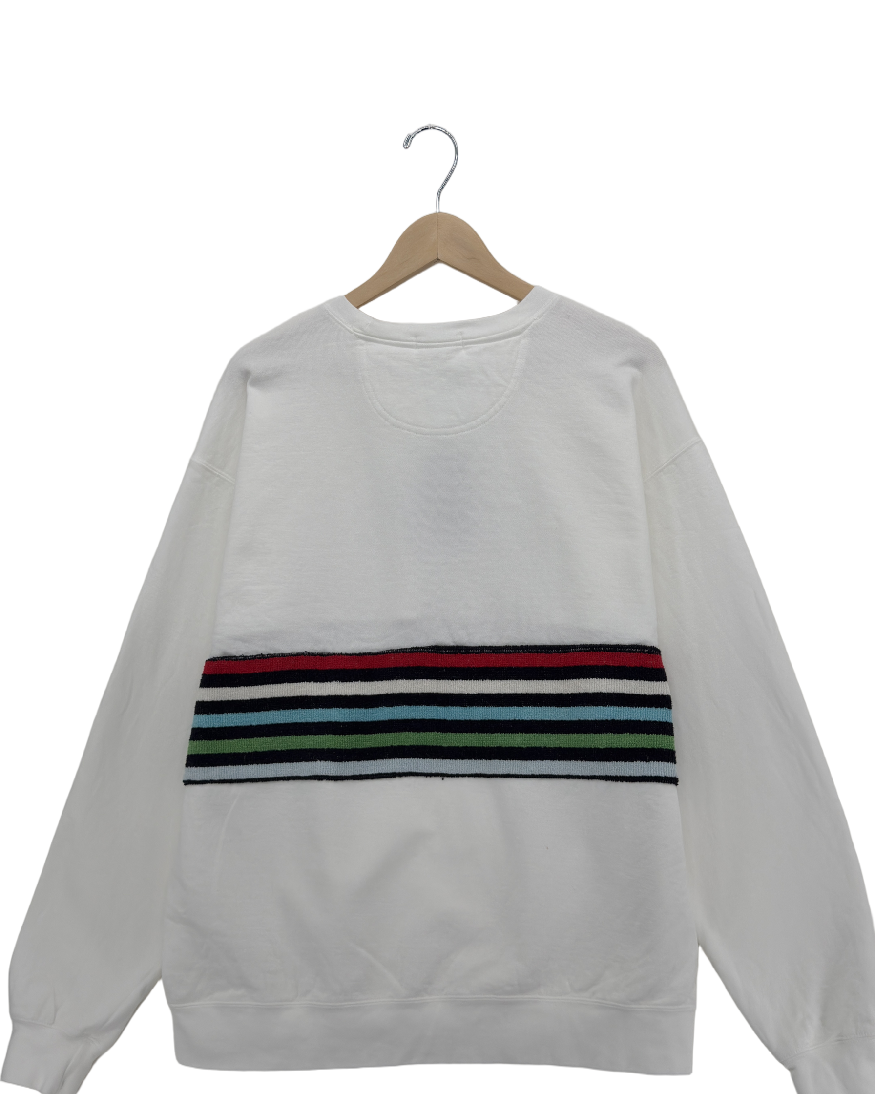 X-Large White Sunset Chaser "Coastal Horizon" — one-of-a-kind upcycled vintage beach towel sweatshirt, handmade by Kspek, view 4