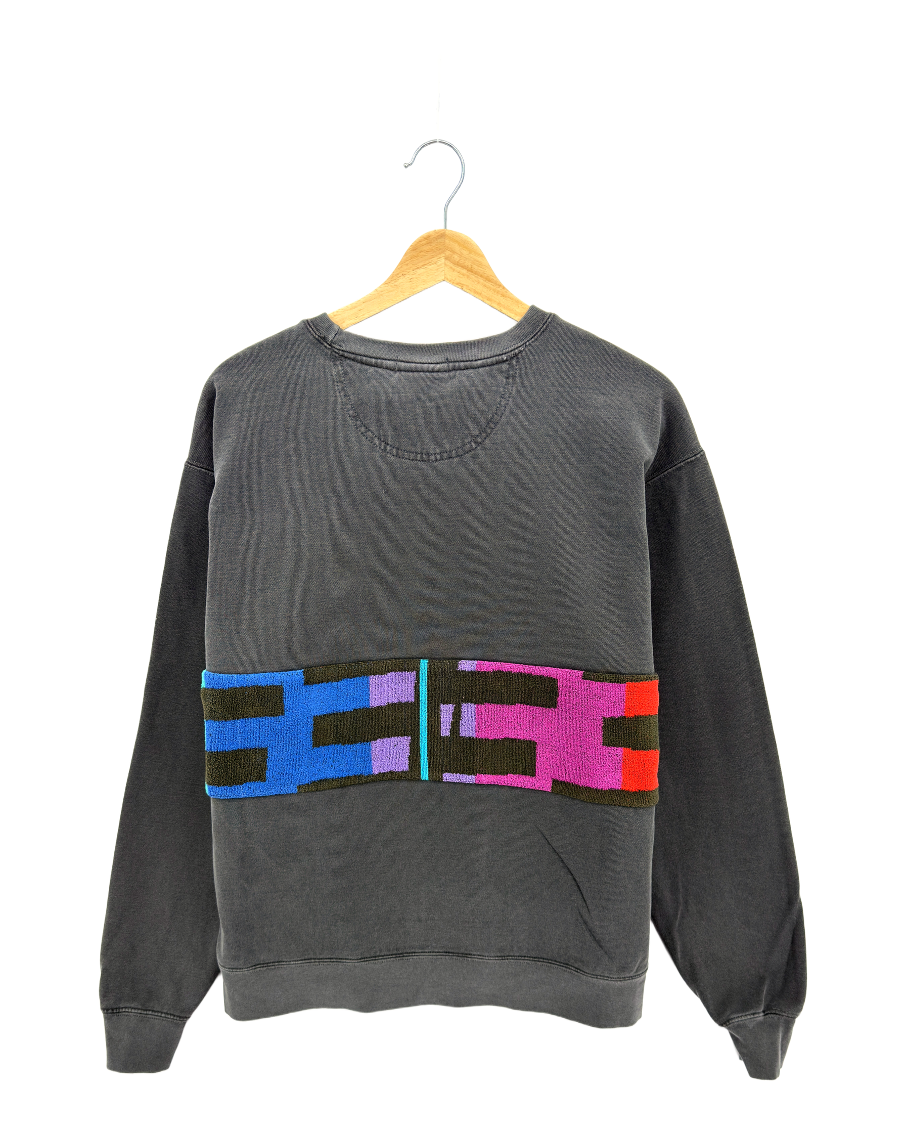 Large Pepper Sunset Chaser "Retro Horizon" — one-of-a-kind upcycled vintage beach towel sweatshirt, handmade by Kspek, view 4