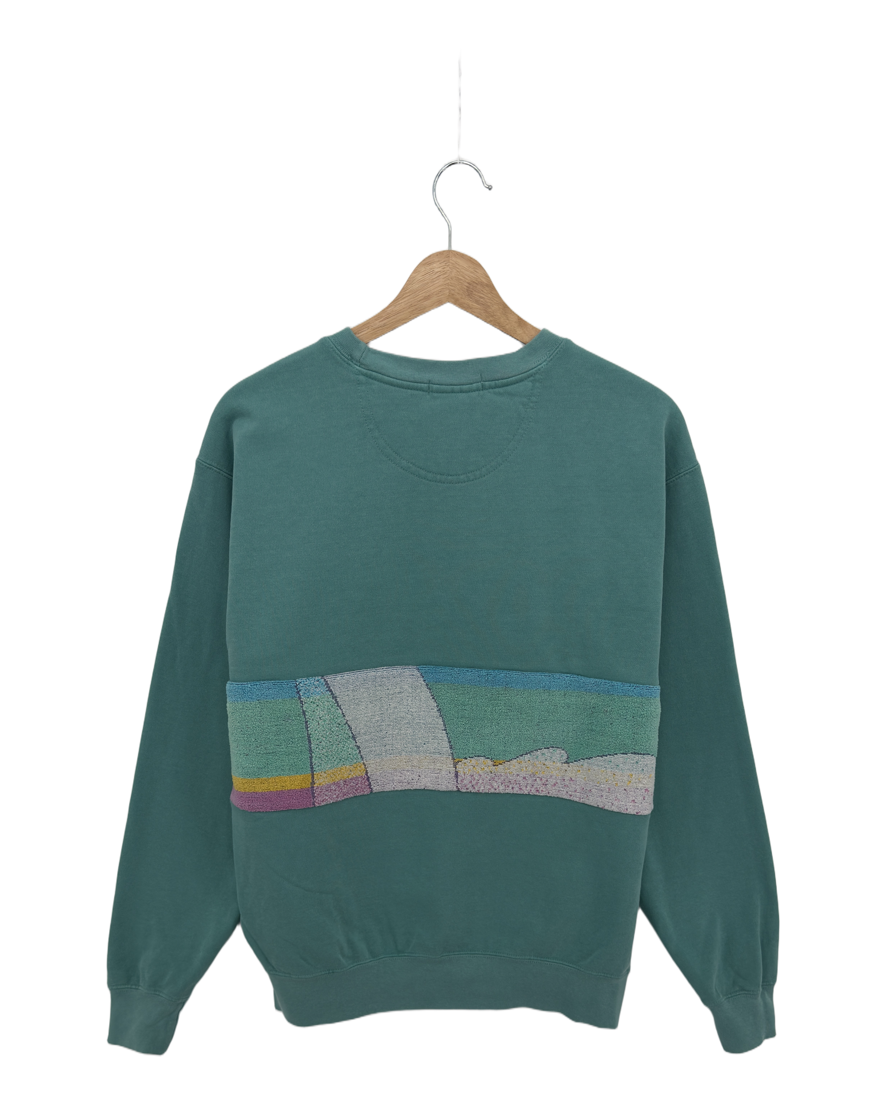 Medium Light Jade Sunset Chaser "Vintage Horizon" — one-of-a-kind upcycled vintage beach towel sweatshirt, handmade by Kspek, view 4