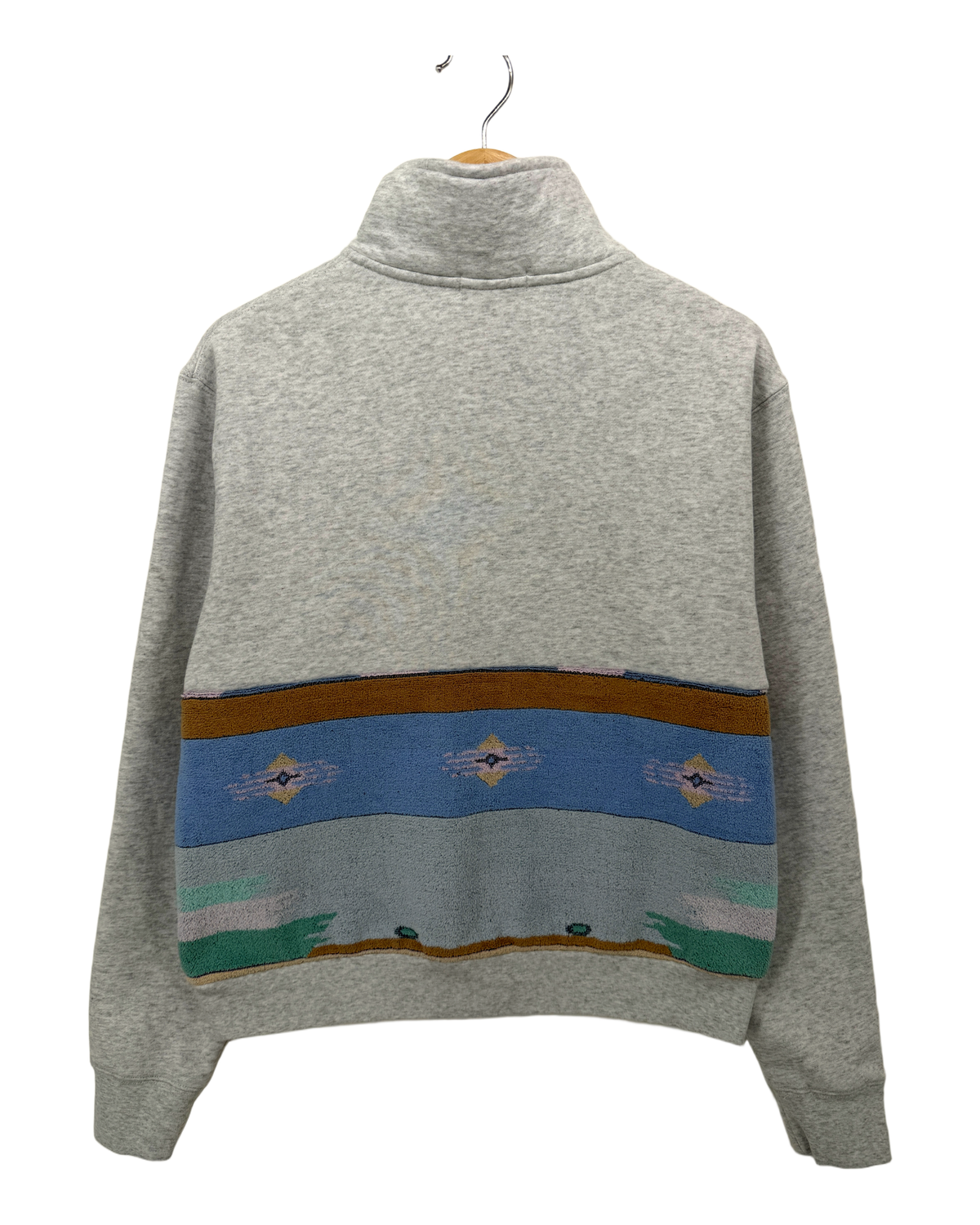 Medium Light Heather Grey 1/4 Zip "Diamond Lines" — handmade by Kspek from upcycled vintage textiles, view 2