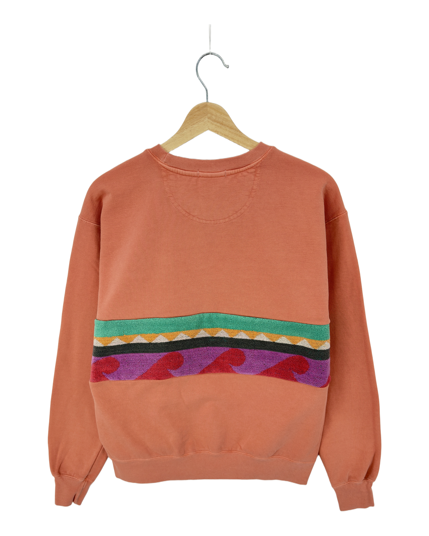 Medium Terracotta Sunset Chaser "Retro Shoreline Drifter" — one-of-a-kind upcycled vintage beach towel sweatshirt, handmade by Kspek, view 4