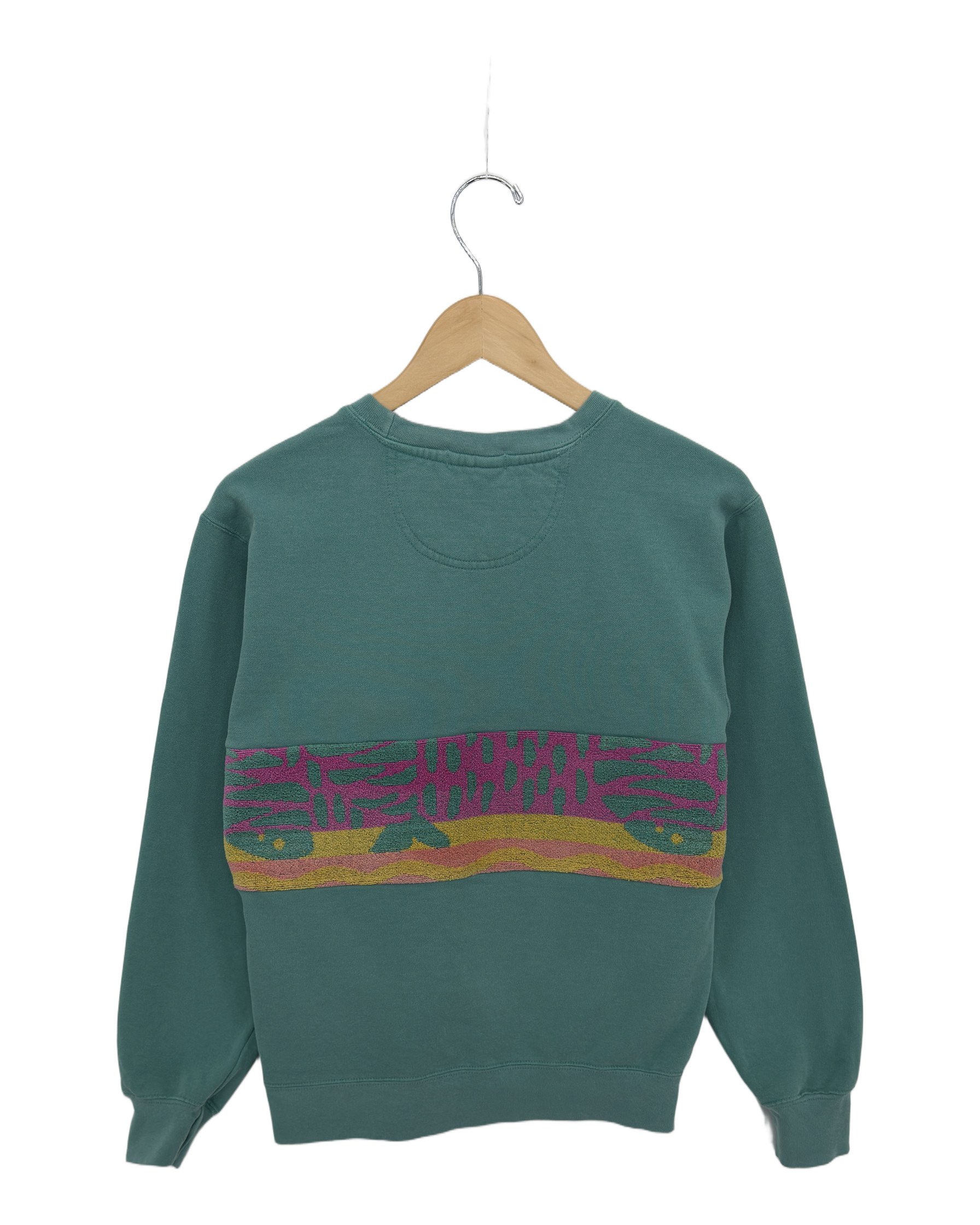 Small Light Jade Sunset Chaser "Waves of Joy" — one-of-a-kind upcycled vintage beach towel sweatshirt, handmade by Kspek, view 4