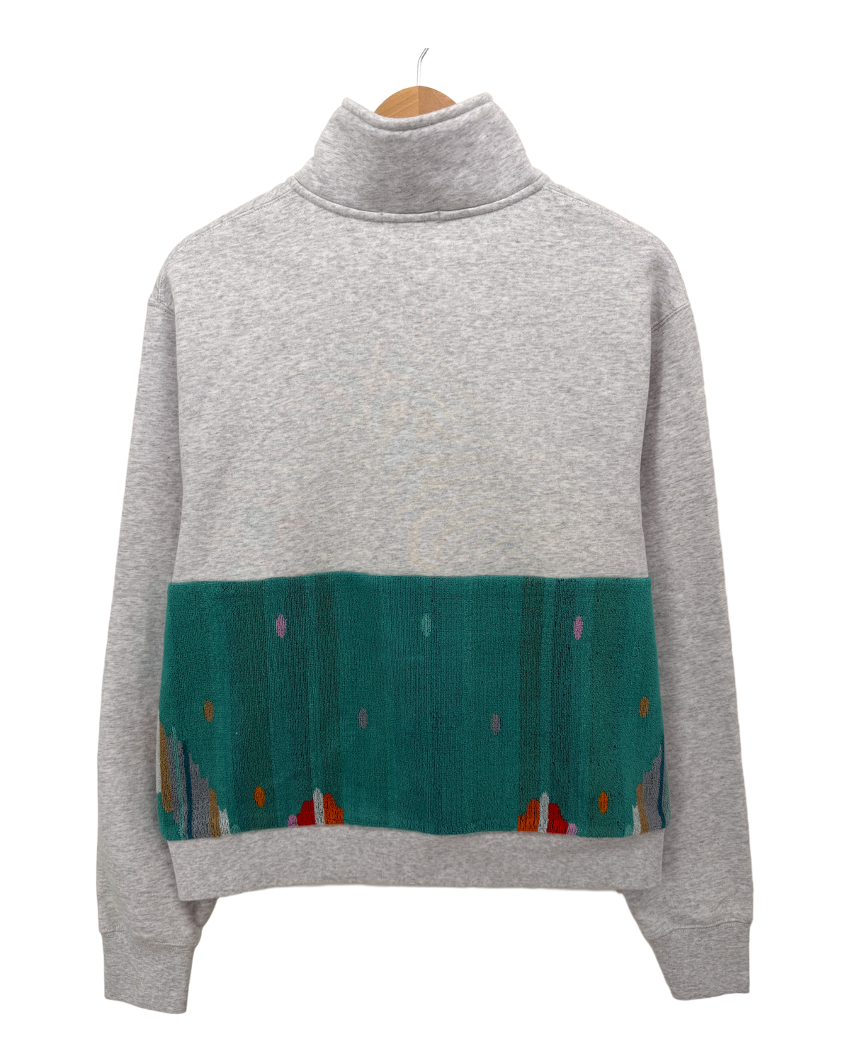 Large Light Heather Grey 1/4 Zip "Juniper Canyon" — handmade by Kspek from upcycled vintage textiles, view 2