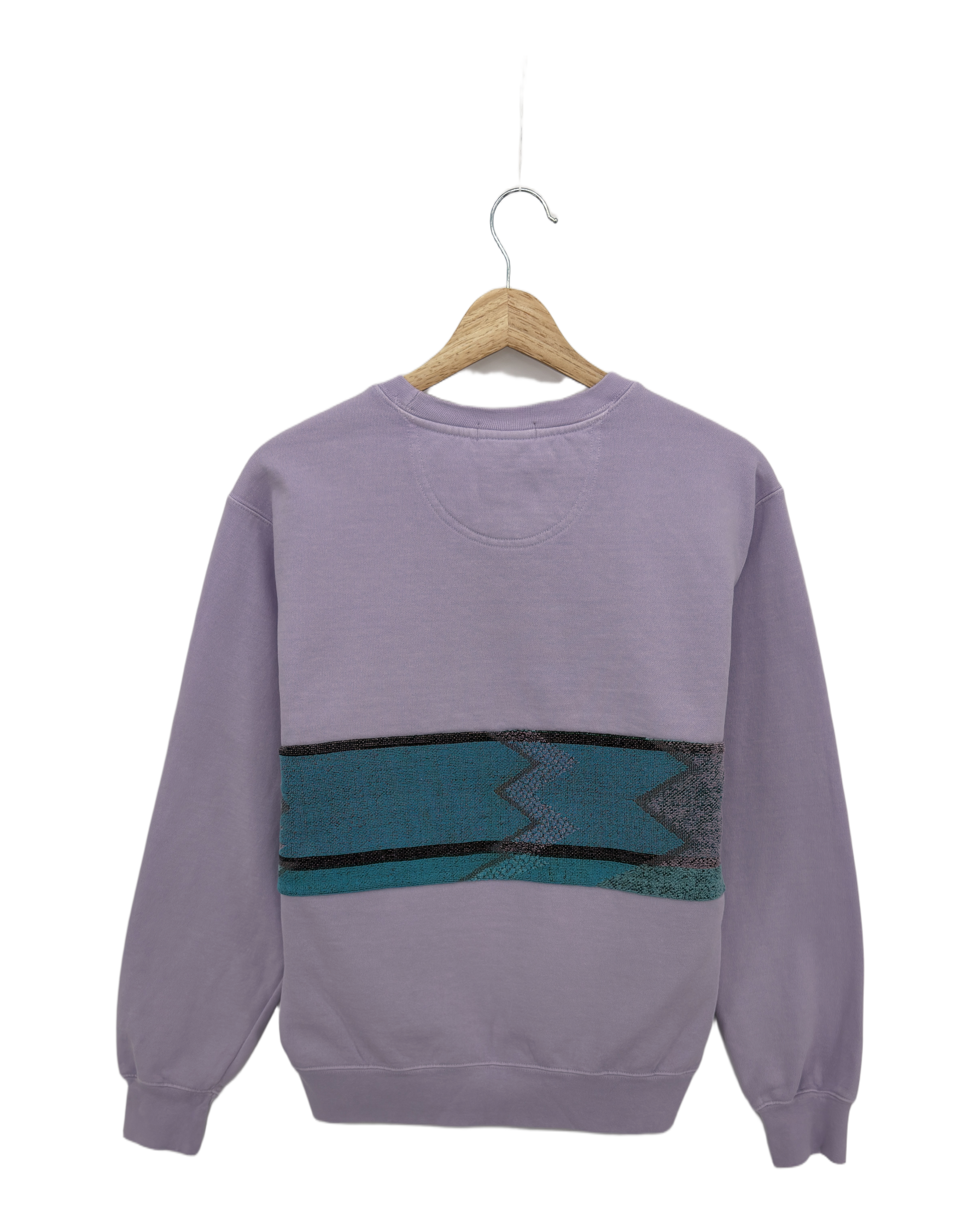Small Lavender Sunset Chaser "Horizon Vibes" — one-of-a-kind upcycled vintage beach towel sweatshirt, handmade by Kspek, view 4