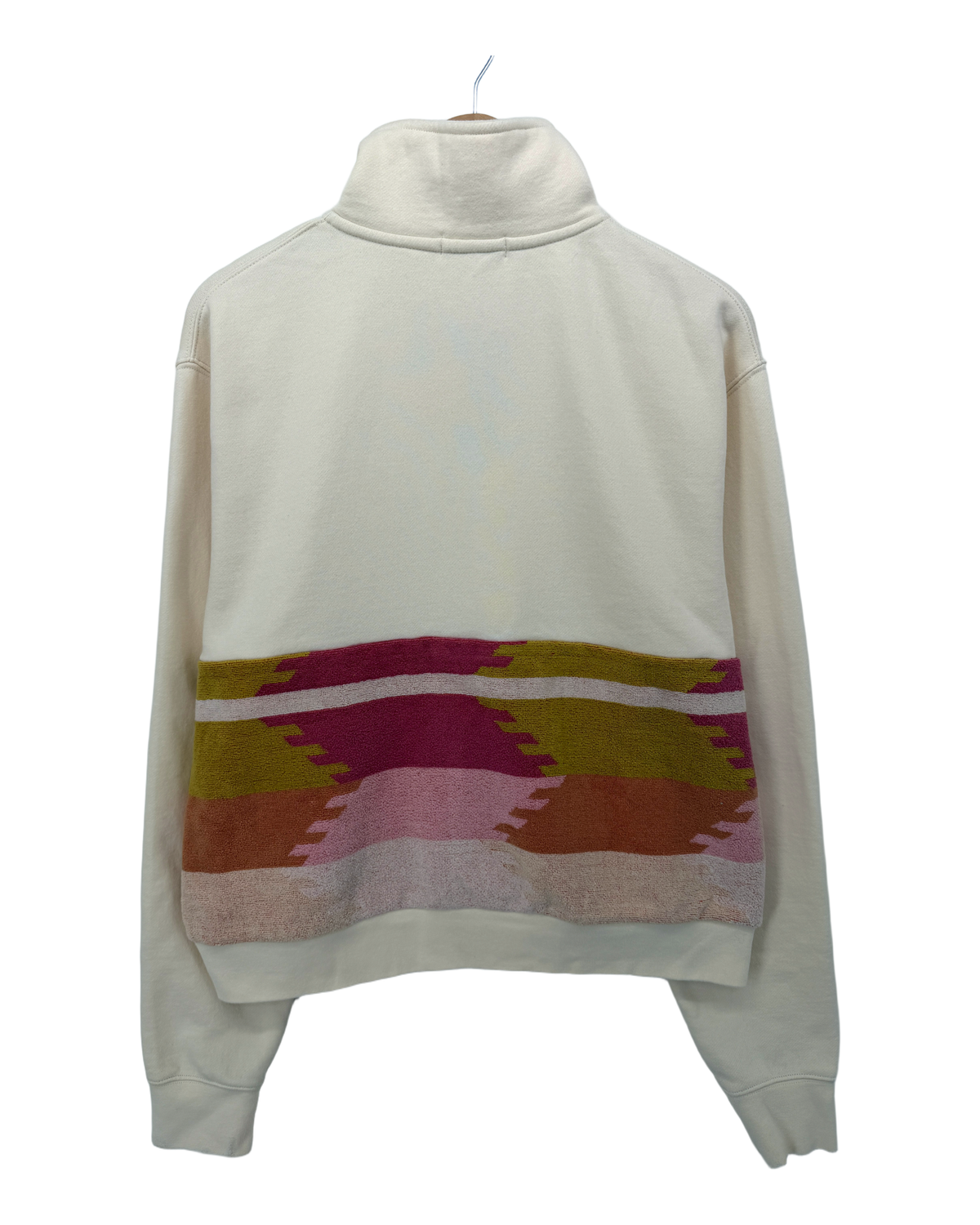 Large Cream 1/4 Zip "Woven Hues" — handmade by Kspek from upcycled vintage textiles, view 2