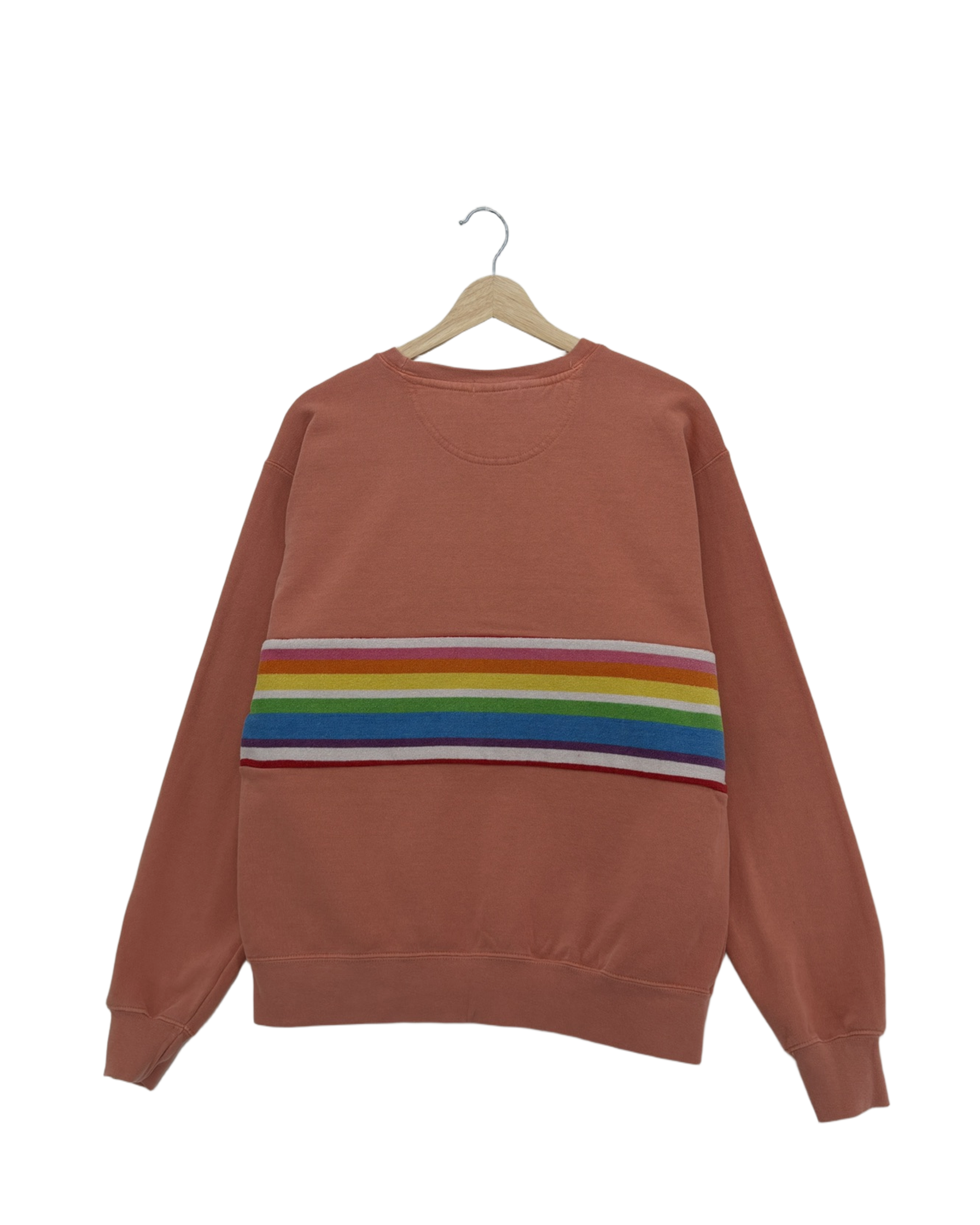 Medium Terracotta Sunset Chaser "Waves and Sun" — one-of-a-kind upcycled vintage beach towel sweatshirt, handmade by Kspek, view 4