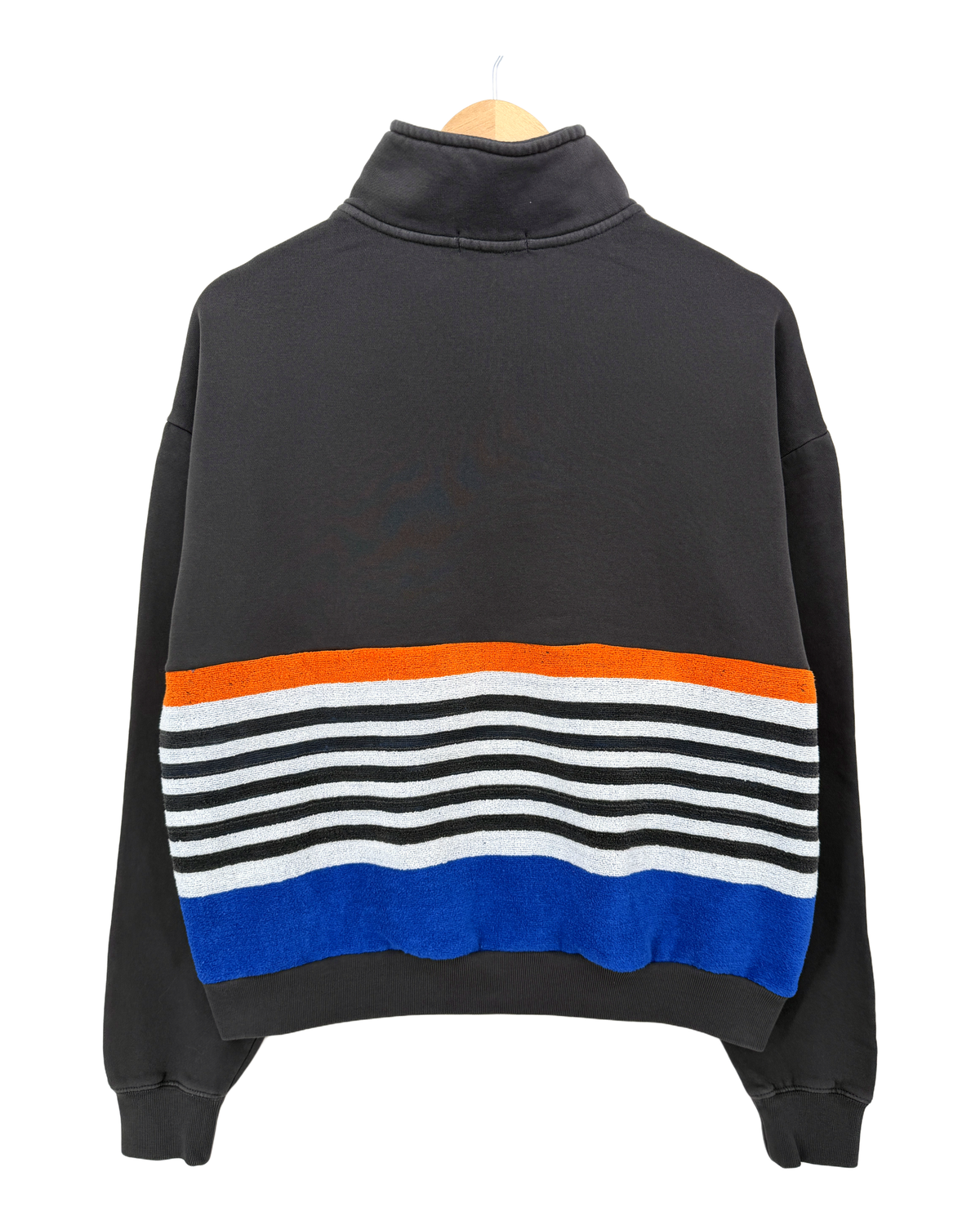 Small Faded Black 1/4 Zip "Basketball" — handmade by Kspek from upcycled vintage textiles, view 2