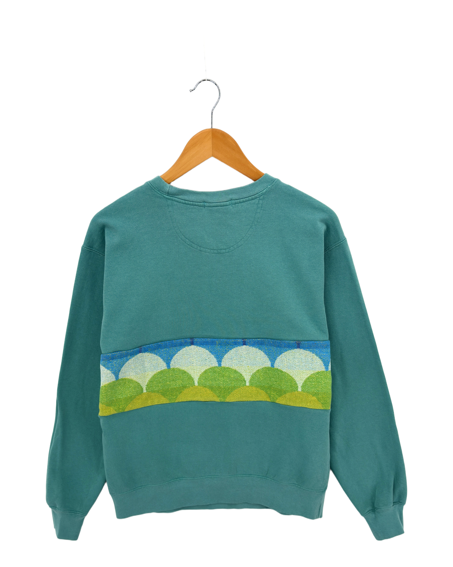 Medium Light Jade Sunset Chaser "Scalloped Waves" — one-of-a-kind upcycled vintage beach towel sweatshirt, handmade by Kspek, view 4