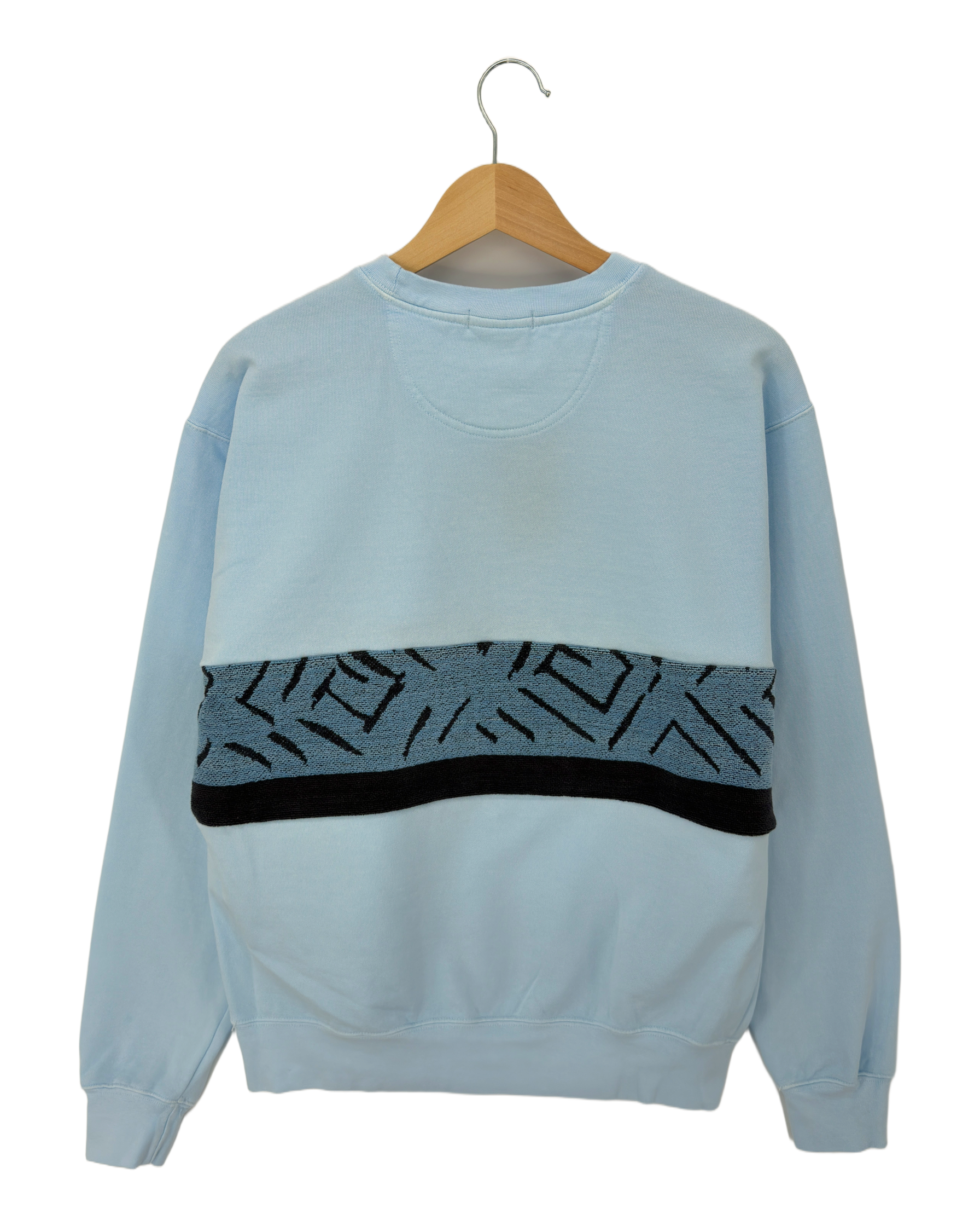 Medium Aqua Sunset Chaser "Ocean Horizon Escape" — one-of-a-kind upcycled vintage beach towel sweatshirt, handmade by Kspek, view 5