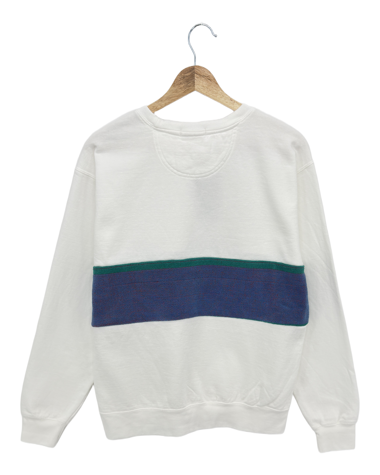 Medium White Sunset Chaser "Horizon Chill" — one-of-a-kind upcycled vintage beach towel sweatshirt, handmade by Kspek, view 4