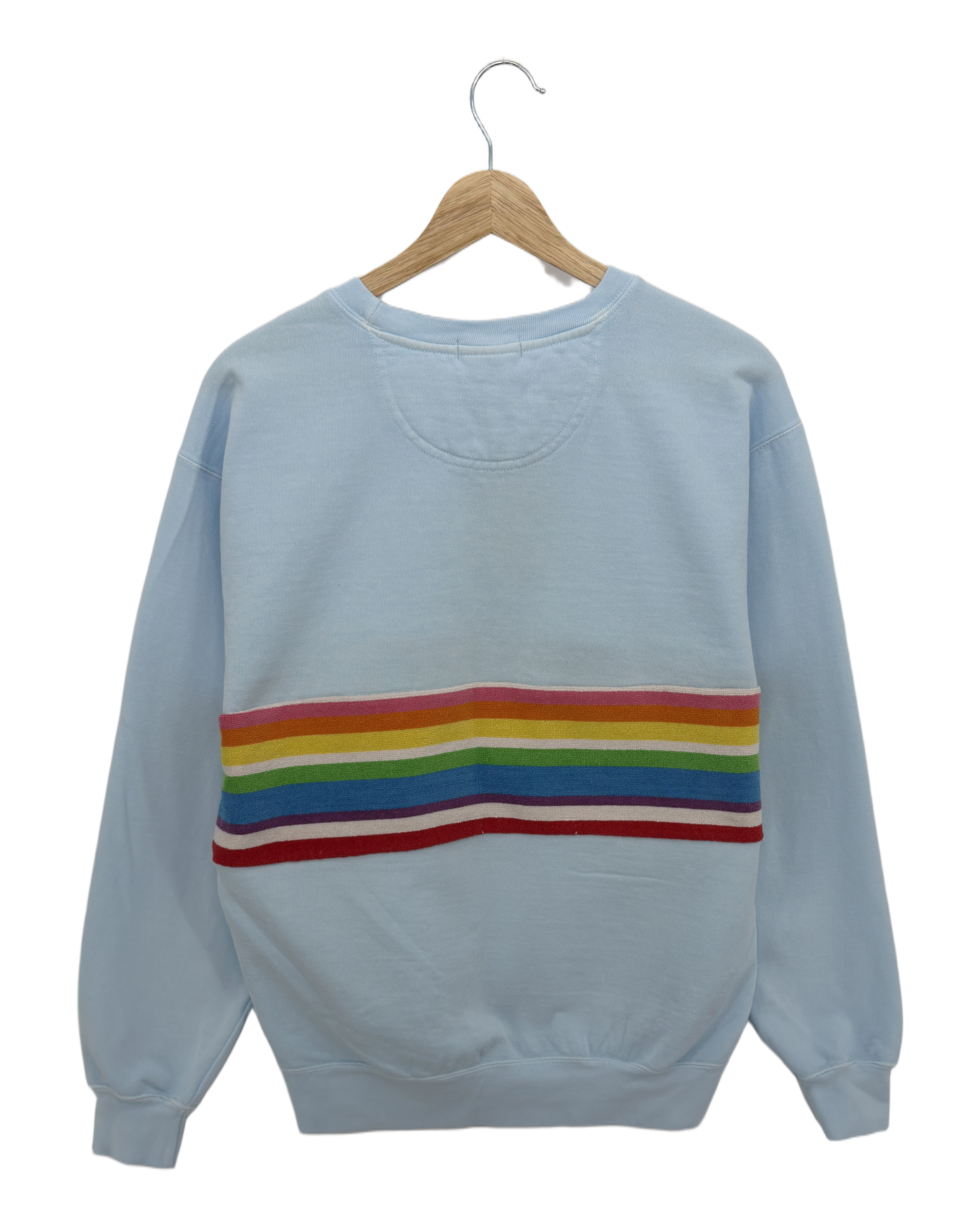 Medium Aqua Sunset Chaser "Vibrant Horizon" — one-of-a-kind upcycled vintage beach towel sweatshirt, handmade by Kspek, view 4