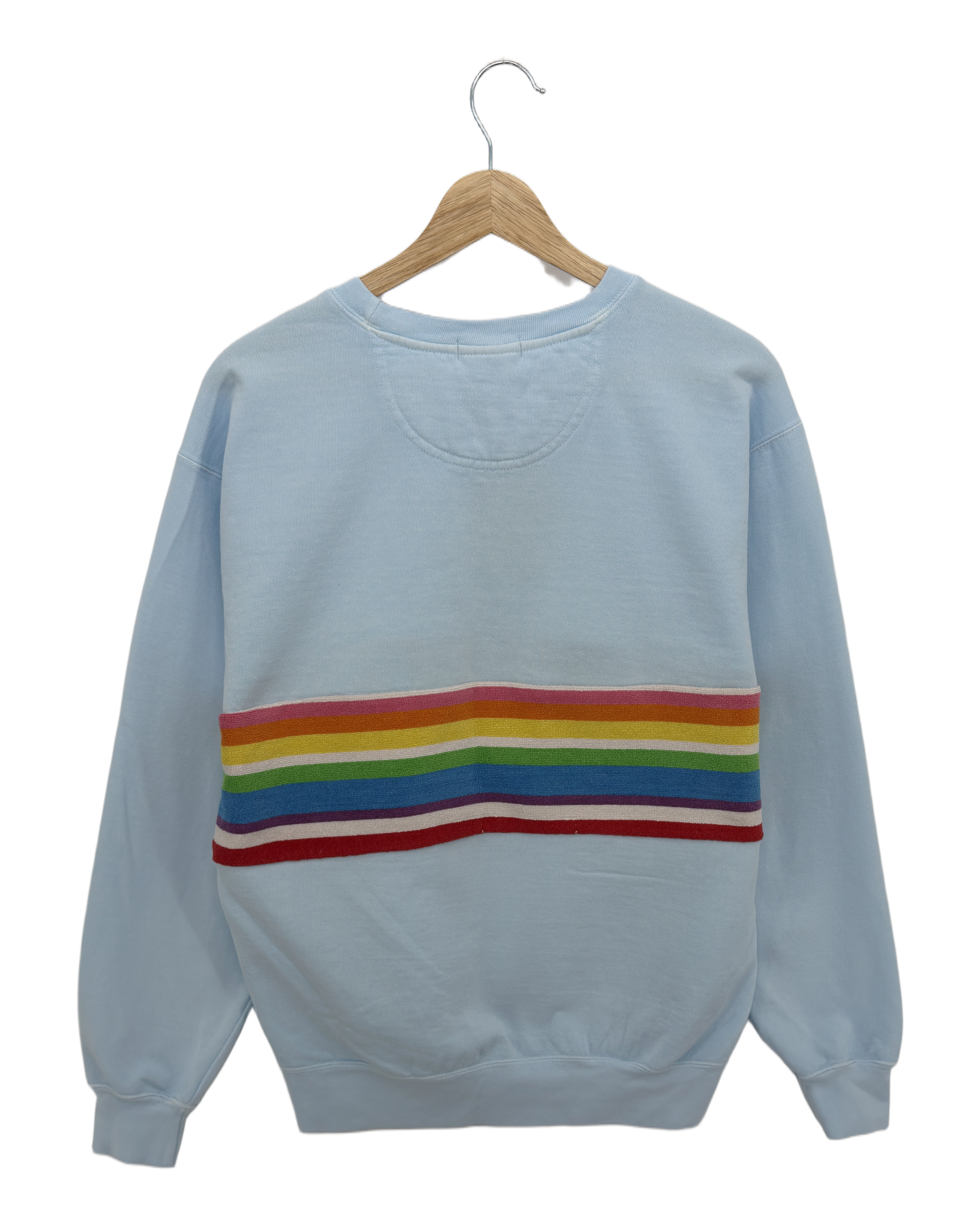 Medium Aqua Sunset Chaser "Vibrant Horizon" — one-of-a-kind upcycled vintage beach towel sweatshirt, handmade by Kspek, view 4