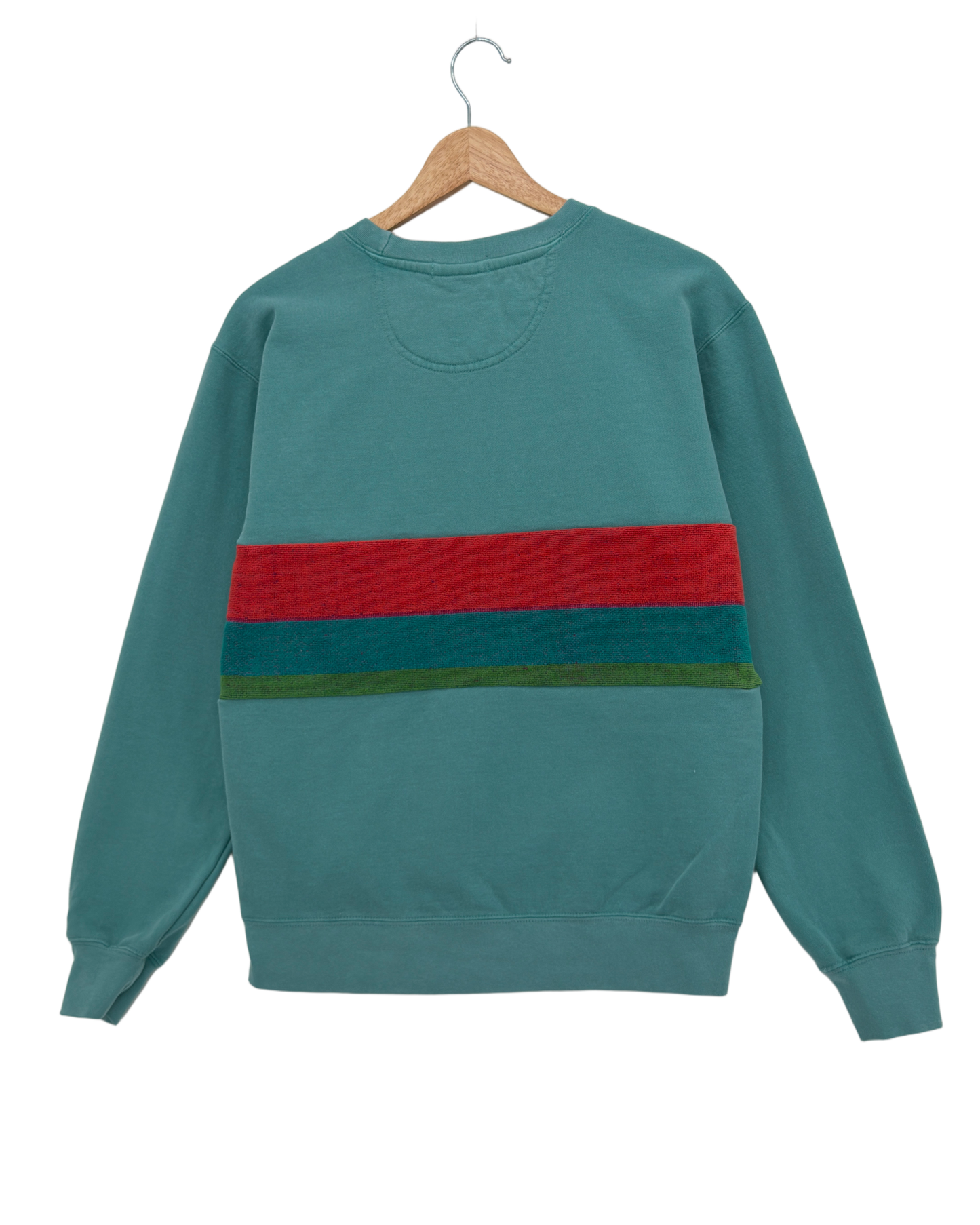 Small Light Jade Sunset Chaser "Vibrant Vibes" — one-of-a-kind upcycled vintage beach towel sweatshirt, handmade by Kspek, view 4