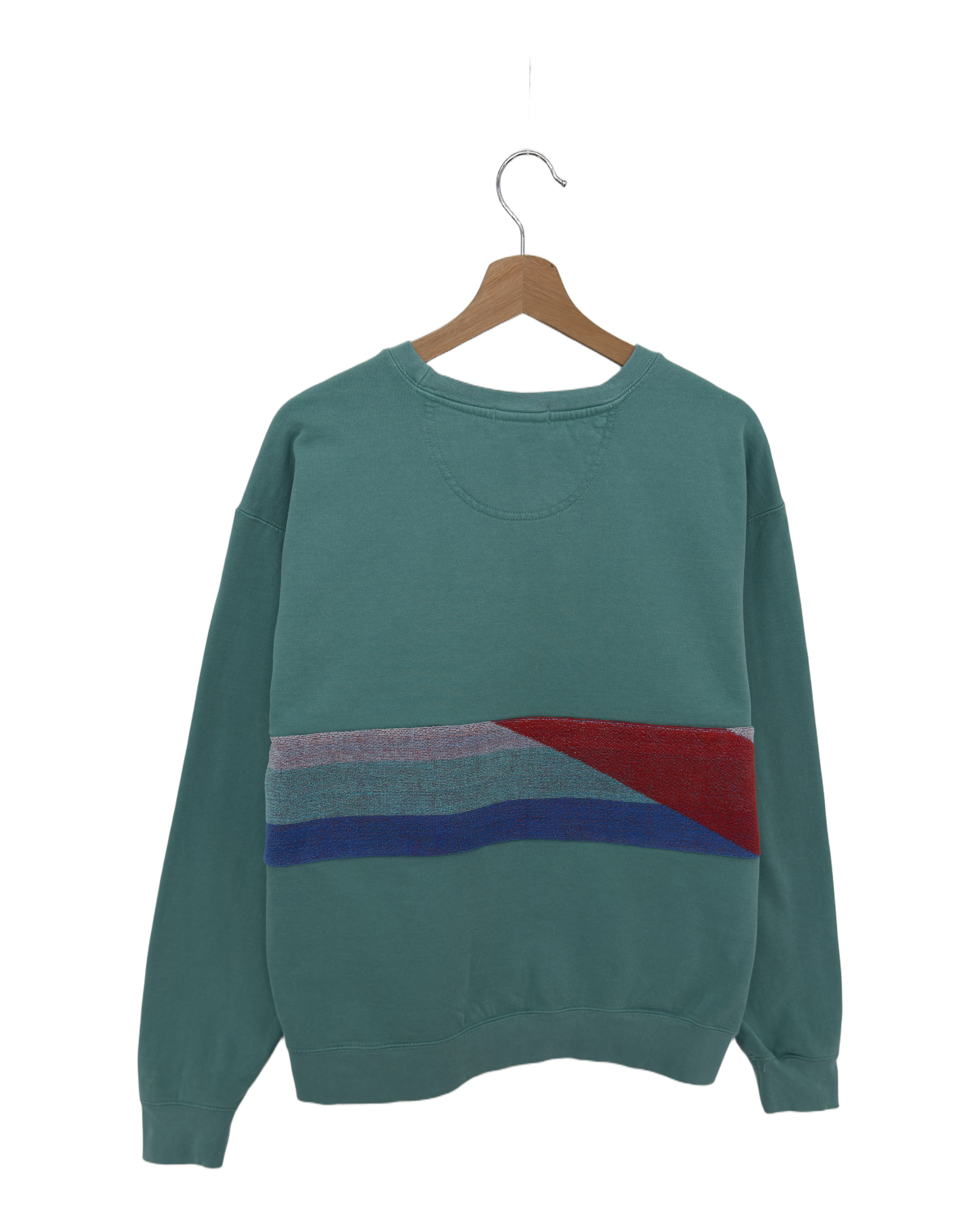 Large Light Jade Sunset Chaser "Retro Radiance" — one-of-a-kind upcycled vintage beach towel sweatshirt, handmade by Kspek, view 4