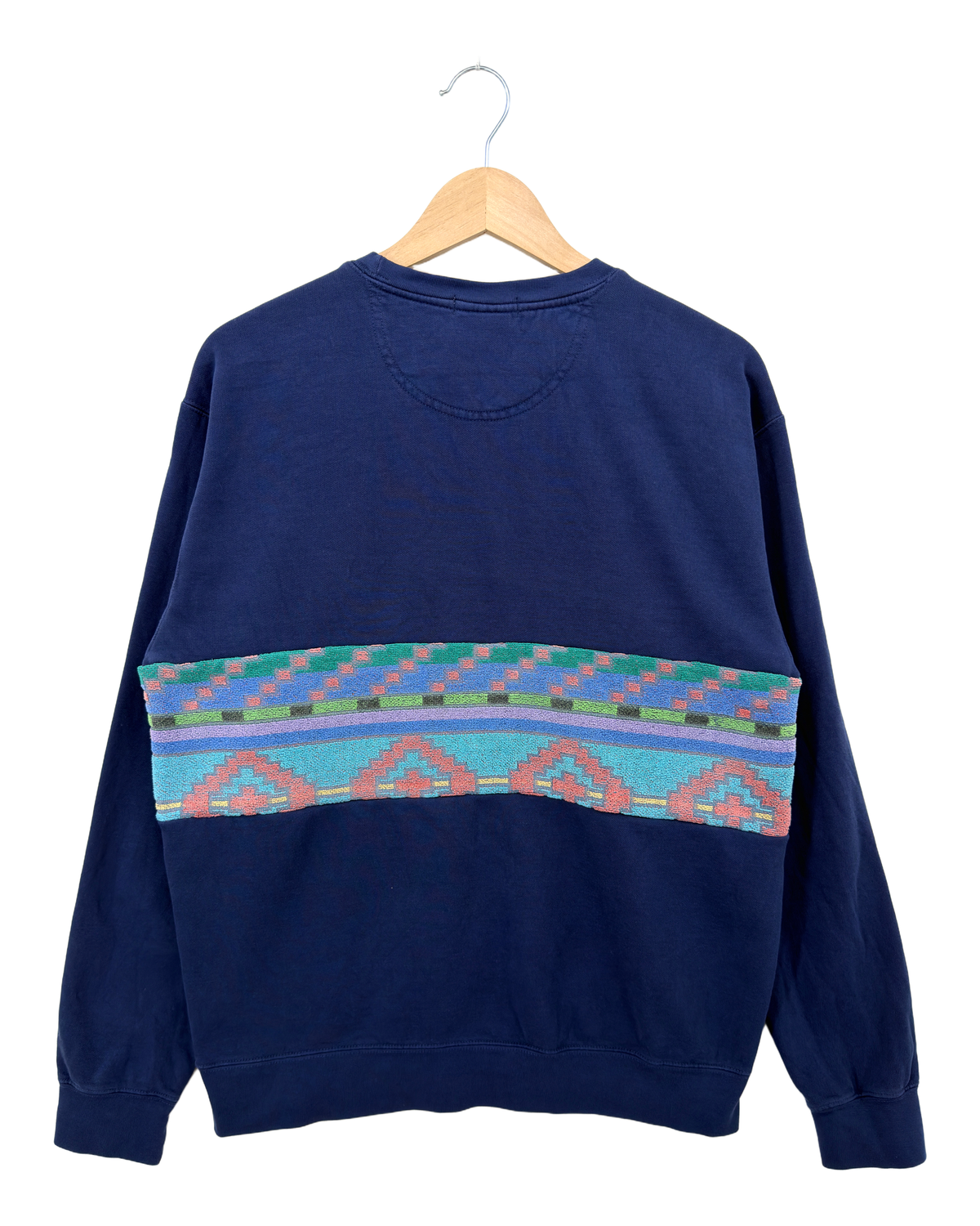 Medium Navy Sunset Chaser "Southwestern Sunrise" — one-of-a-kind upcycled vintage beach towel sweatshirt, handmade by Kspek, view 5